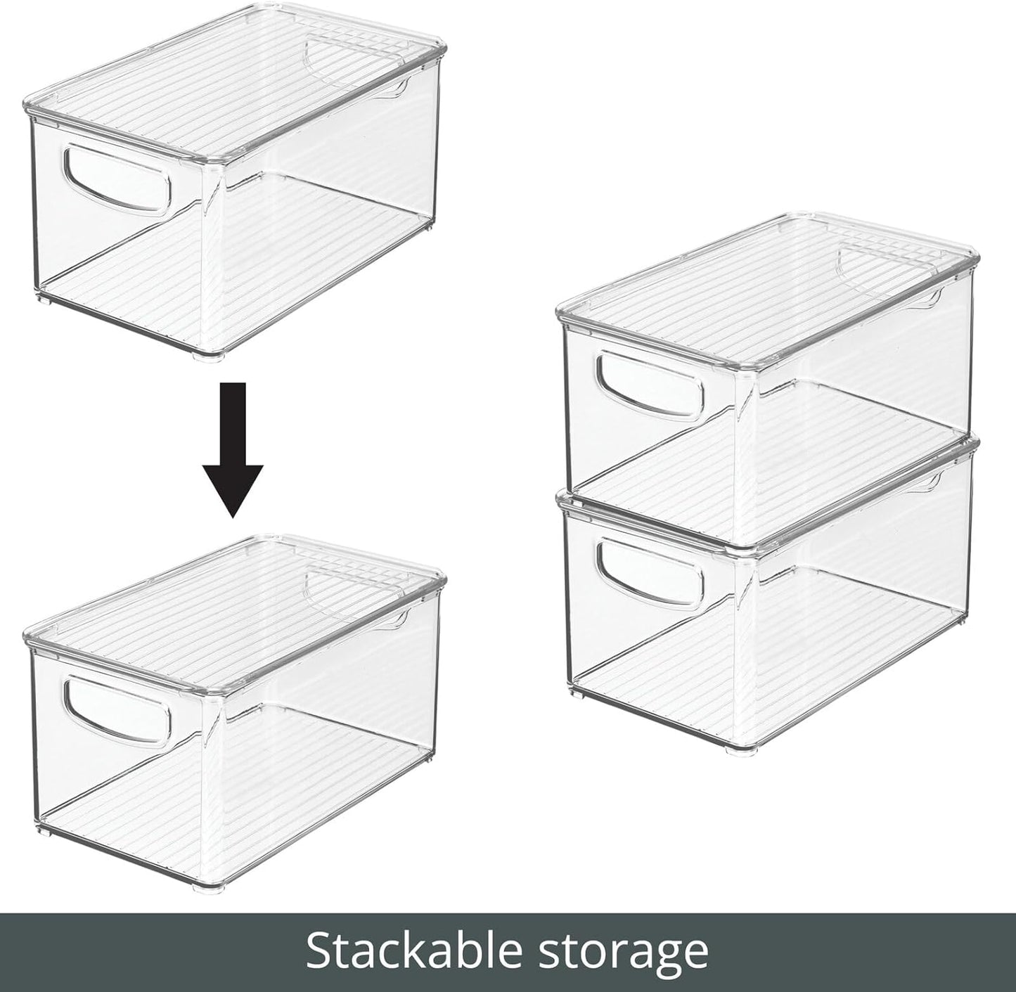 mDesign Plastic Deep Storage Bin Box Container with Lid and Built-In Handles - Organization for Fruit, Snacks, or Food in Kitchen Pantry, Cabinet, or Cupboard, Ligne Collection, 2 Pack, Clear