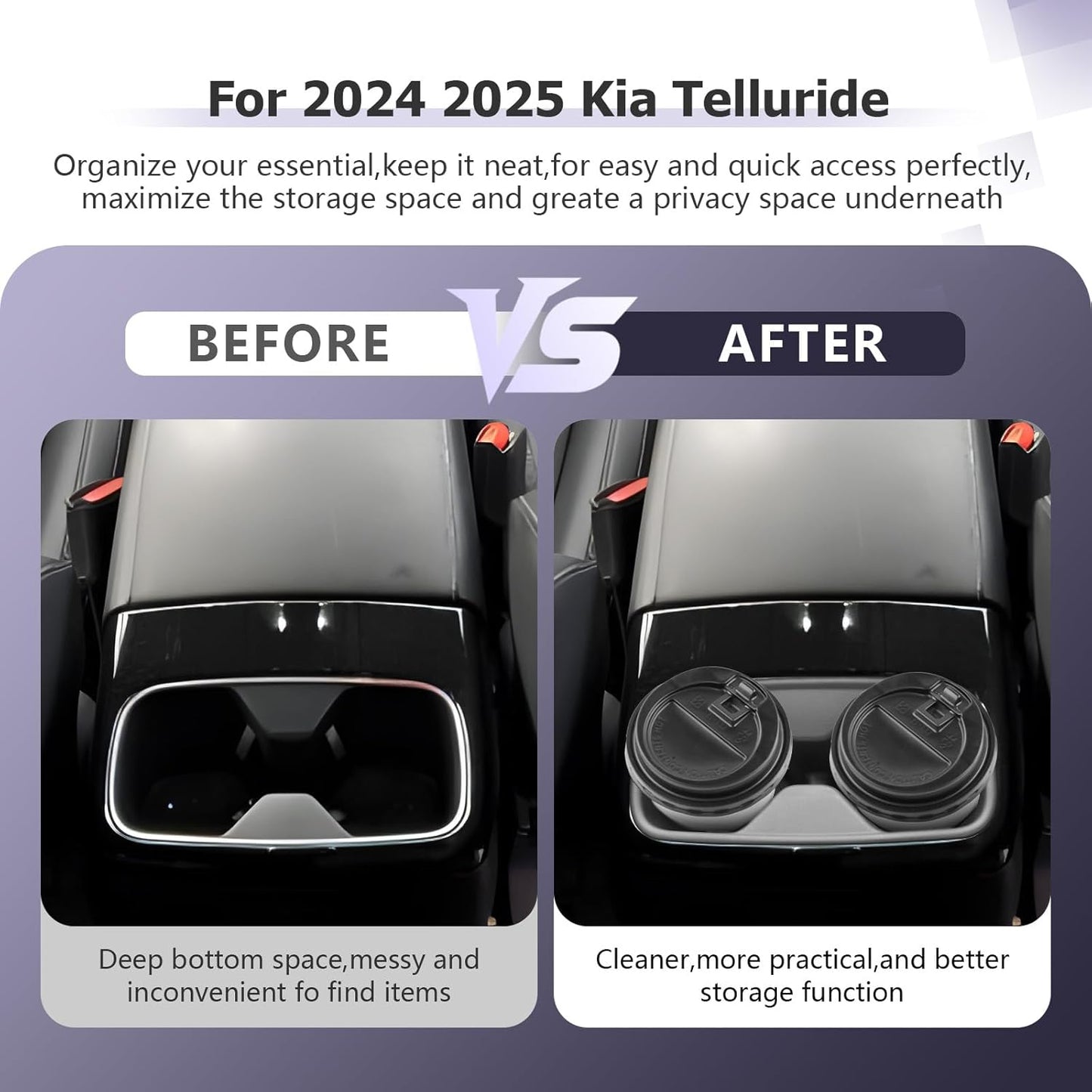 LUWU Cup Holder Compatible with 2024 2025 Kia Telluride Center Console Organizer Drink Holder Replacement for 2025 Kia Telluride Accessories Rear Seat Cup Holder (Compatible with 2024-2025 Telluride)