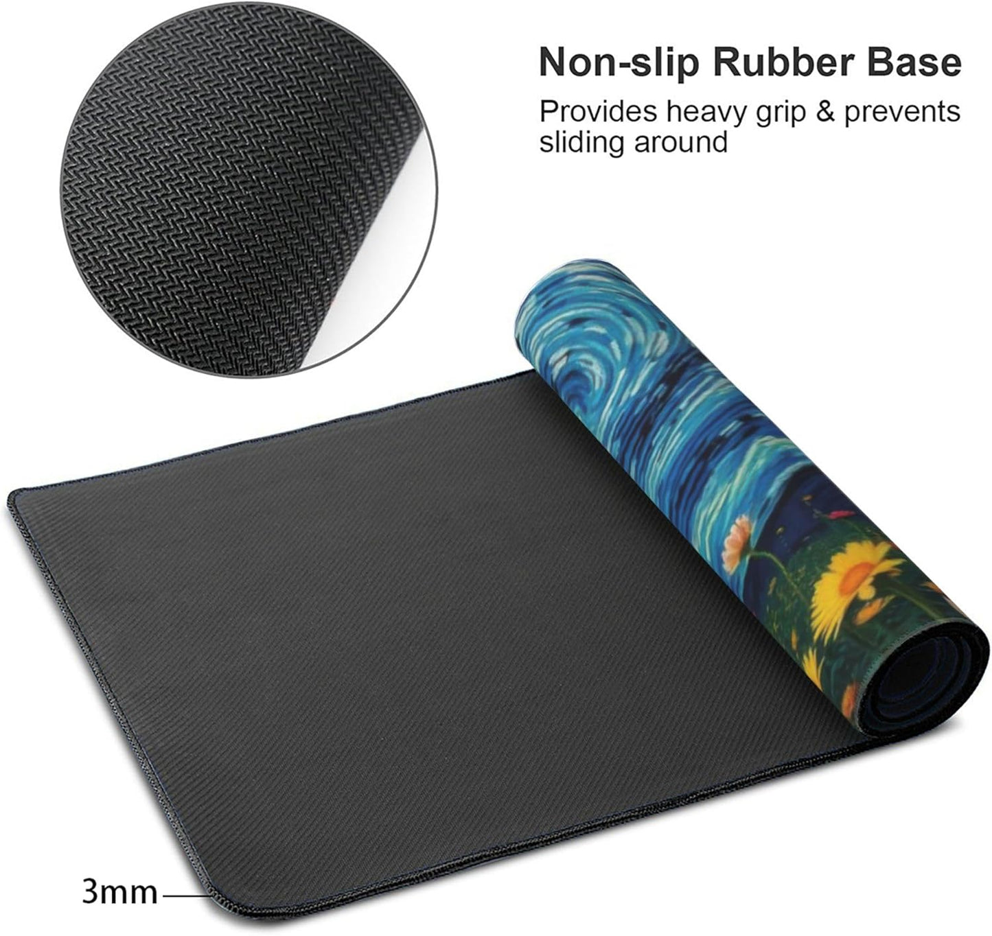 Starry Night Large Mouse Pad, Vintage Aesthetic Flowers Gaming Desk Mat, XXL Keyboard Desk Pad Mat for Desktop, 35.4"x15.7" Non-Slip Base Big Mousepad with Stitched Edges