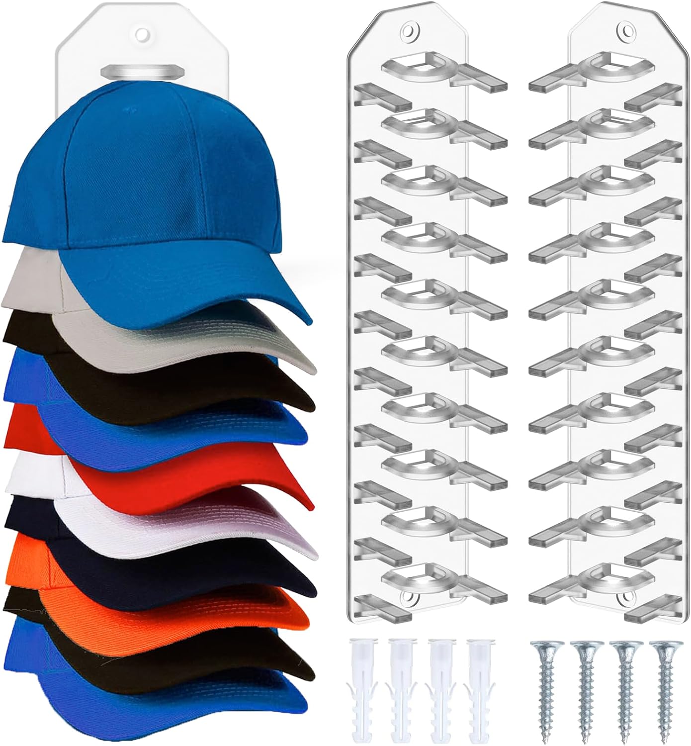 2 Pack Hat Organizer for Baseball Caps,Hat Rack for Wall, Compact Hat Storage Display Holder,Hold Up to 16 Hats,Hat Hanger Strong Adhesive/Wall Drilled for Door,Bedroom,Closet
