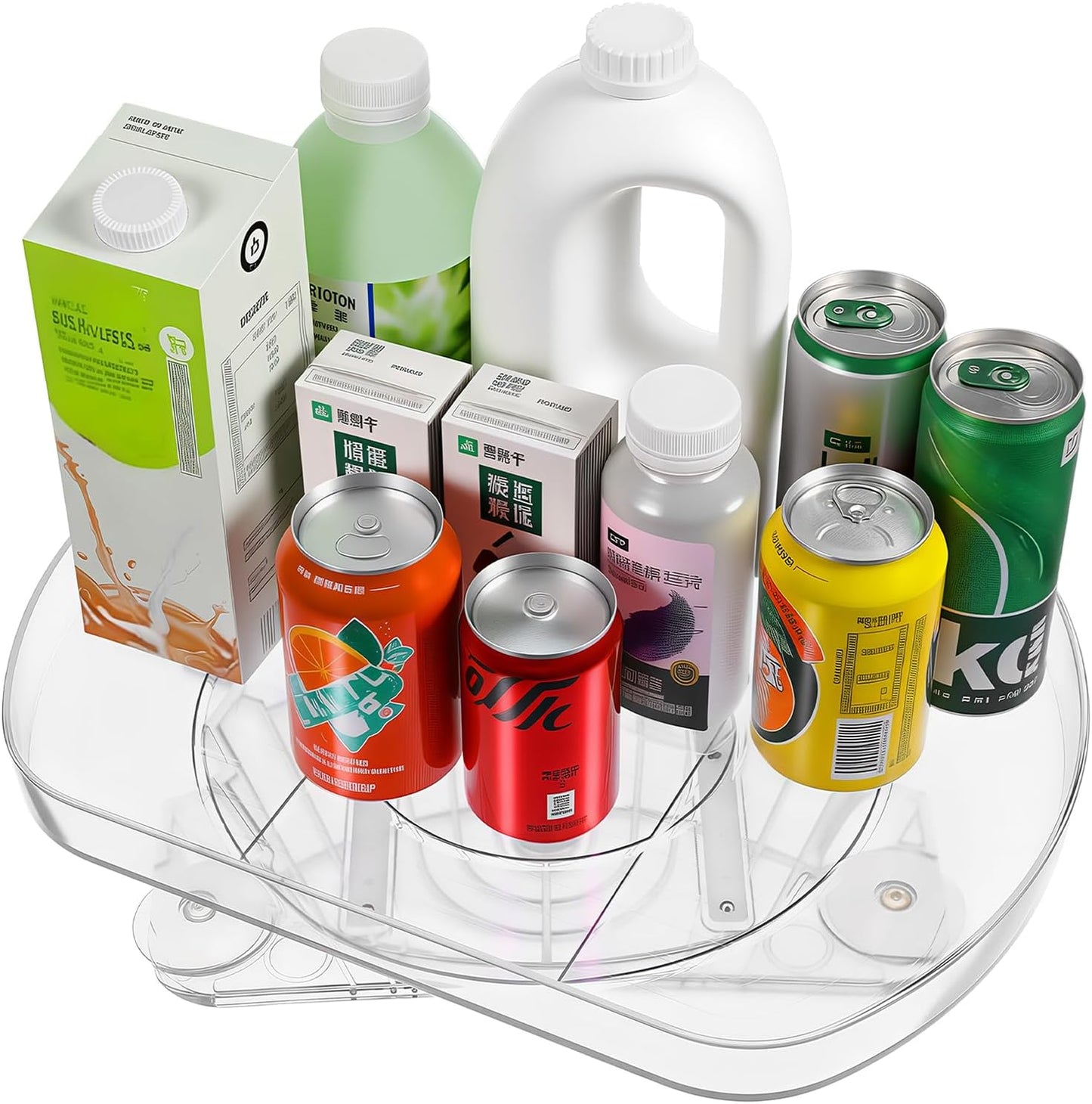 Lazy Susan Turntable for Refrigerator, 15"x11" Rotating Spice Rack Organizer 360°Clear PET Organizer Storage Tray Cabinet, Pantry Countertop with Suction Cups Large Rectangular Fridge Shelf
