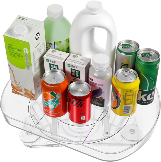 Lazy Susan Turntable for Refrigerator, 15"x11" Rotating Spice Rack Organizer 360°Clear PET Organizer Storage Tray Cabinet, Pantry Countertop with Suction Cups Large Rectangular Fridge Shelf