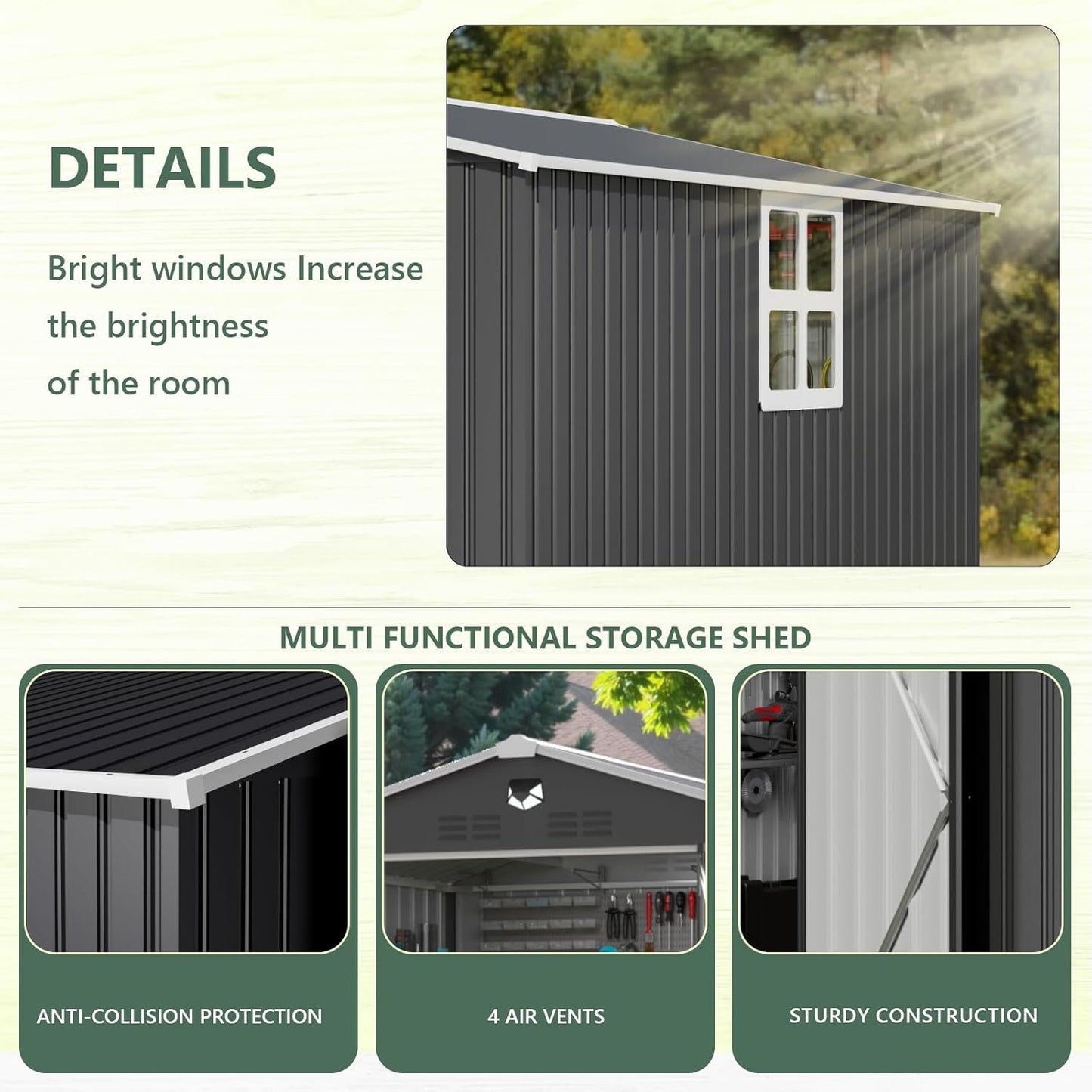 10x12 FTMetal Storage Shed, Outdoor Tool Sheds with Lockable Door & 1 Window, Large Heavy Duty Tool Sheds, Outside Waterproof Storage Building