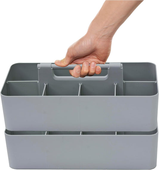 2 PACK - Portable DIY 8 Dividers Durable Plastic Tote Tool & Supply Cleaning Caddy with Handle Made In USA (Orion Gray)