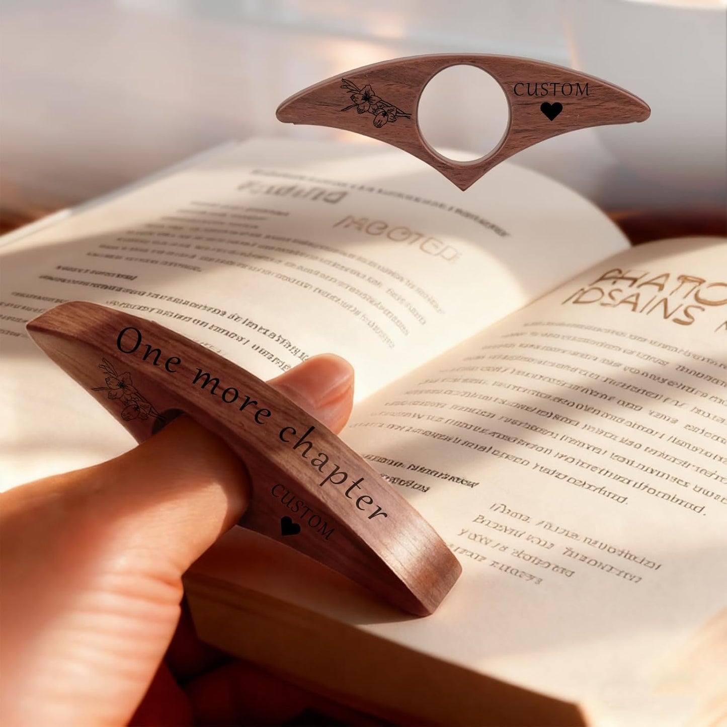 Personalized Book Page Holder Engraved Text - Custom Wooden Thumb Page Holder Wood Reading Accessory (wx02)
