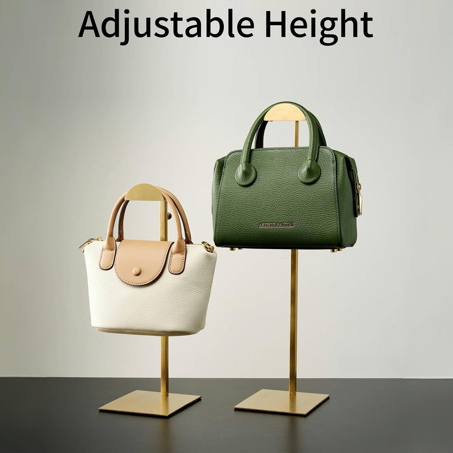 Purse Display Stand, Set of 2 Handbag Display Stand Vendors Purse Rack Stainless Steel Hanging Hook Stands Tabletop for Bag Organizer Adjustable Height Home Store Boutique Counter
