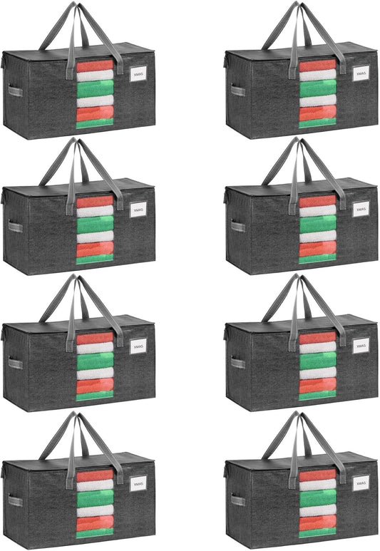 VENO 8 Pack Moving Bags, Comforter and Blanket Storage Bags for Closet, Moving Boxes, Boxes with Lids Alternative, College Dorm Packing Supplies, Foldable Heavy-Duty Tote with Window (Gray, 8 Pack)