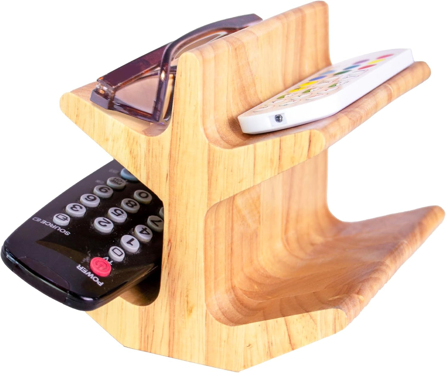 Decorative Remote Control Holder - Multiple Eyeglass Holder Stand - Remote Caddy for Table Bed - Wooden TV Remote Holder Storage - Coffee Table Organizer - Bedside Reading Glasses Holder