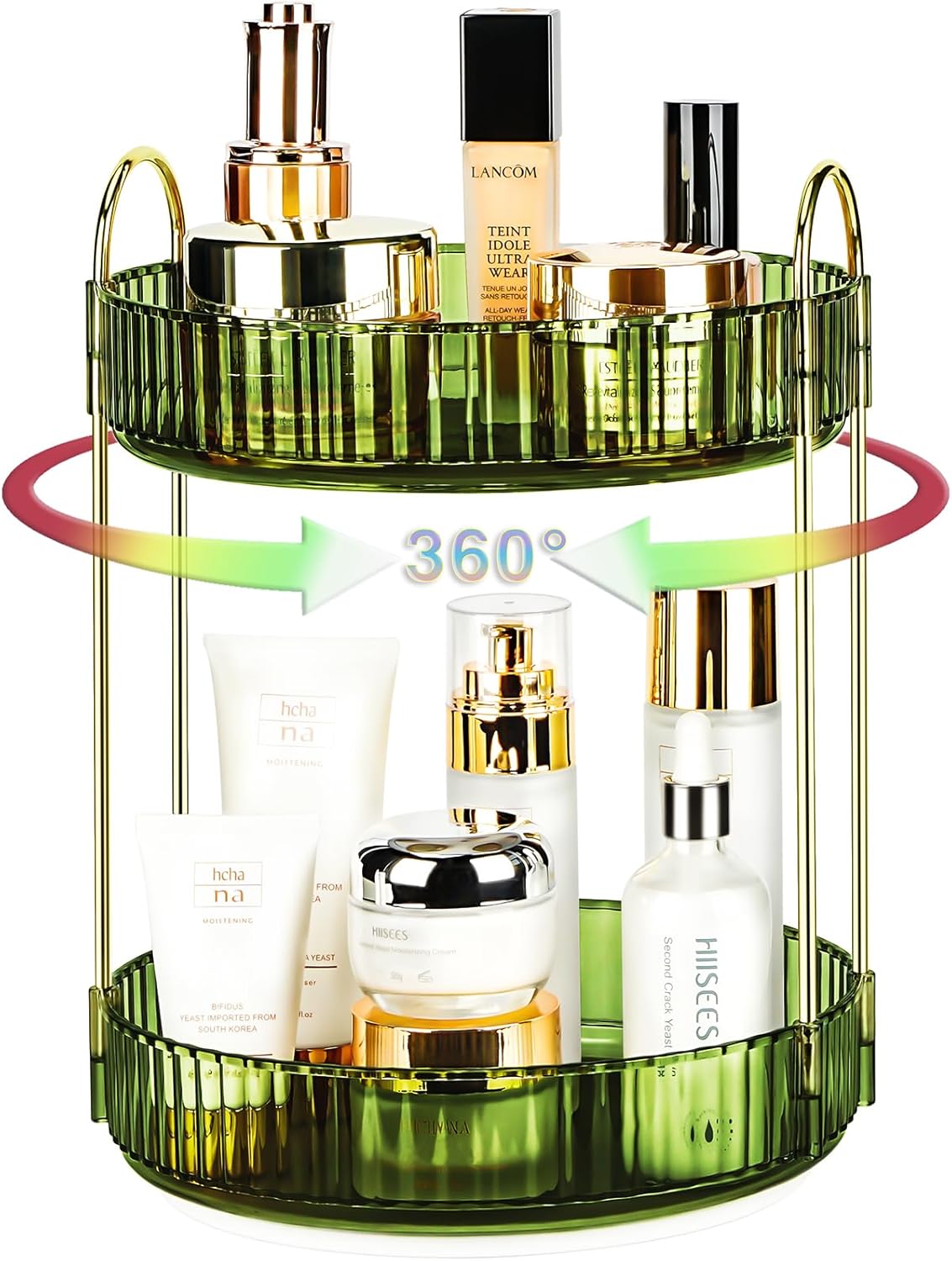 360 Rotating Makeup Organizer, 2 Tier Lazy Susan Bathroom Counter Organizer, Skincare Organizers, Spinning Perfume Organizer & Vanity Organizer Countertop (Gem Green, 2 Tier)
