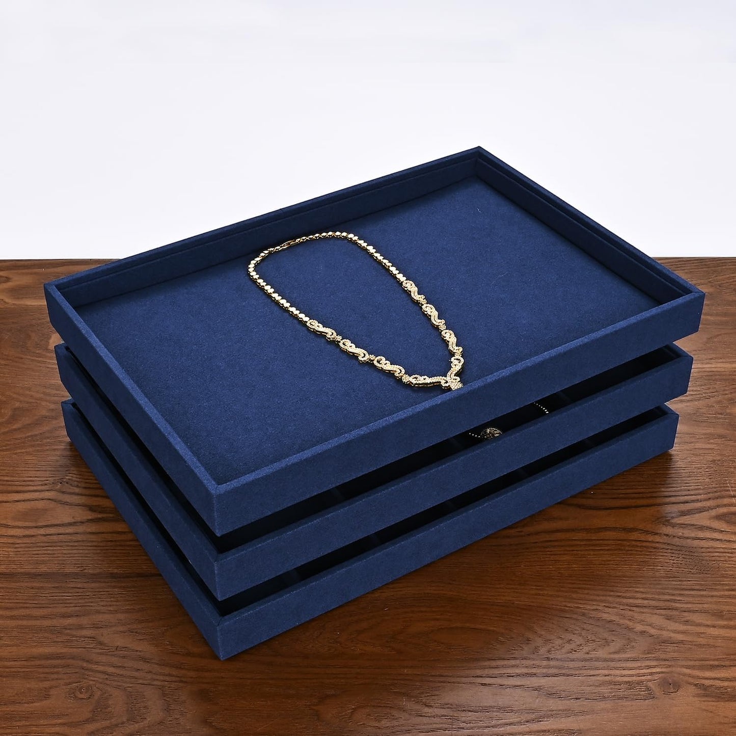 Microfiber Jewelry Tray Stackable Jewelry Drawer Organizer Trays Necklace Bracelet Holder for Necklace Bracelets Watches Perfume Organizer(Blue)