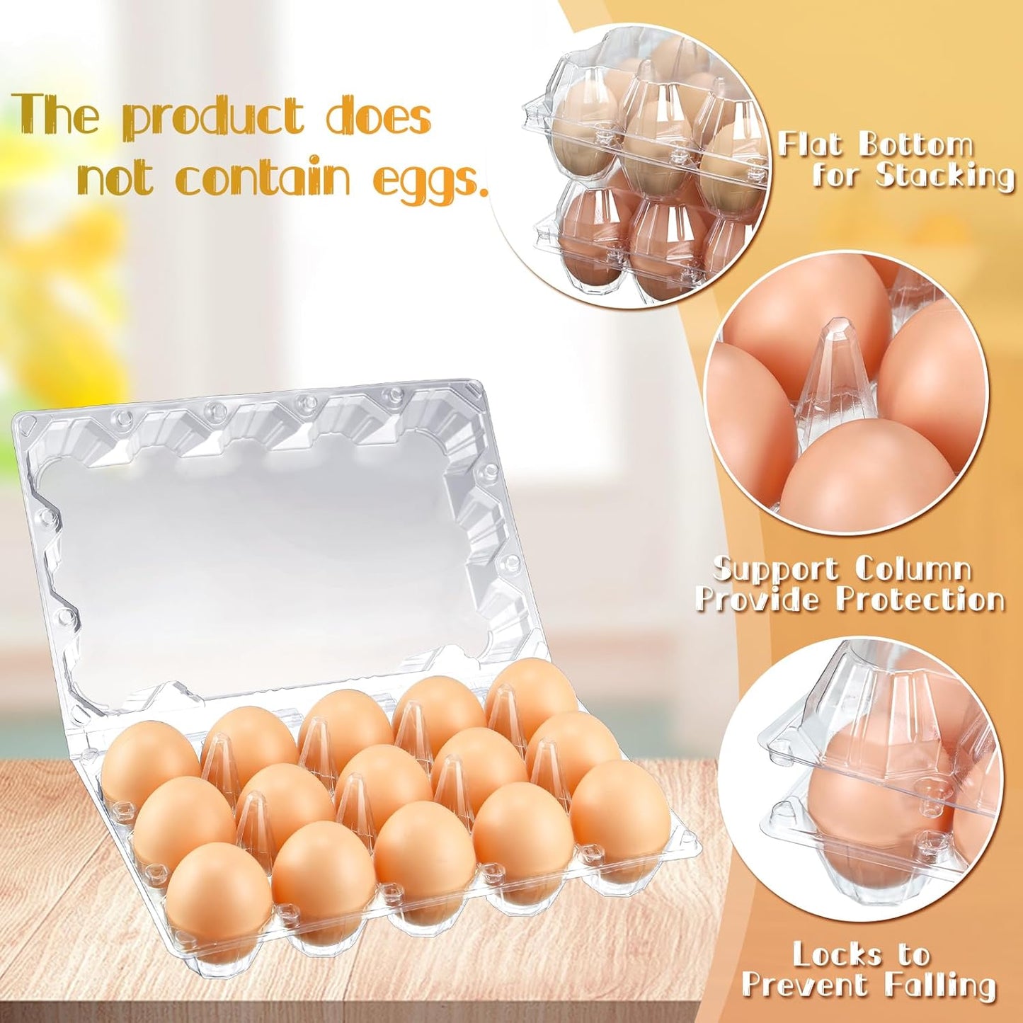 Zubebe 200 Clear Plastic Egg Trays - Bulk Empty Chicken Egg Tray Holds Securely - Clear Blank Egg Cartons for Farm, Market, Home Refrigerator Storage (3 x 5 Grids)