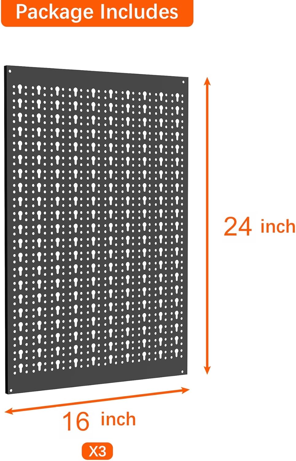 TORACK 3 PCS Metal Pegboard Panels for Garage Wall Utility Tools Storage Pegboard for Workbench, Modular Peg Board Tool Organizer Board Kit(Pack of 3, Black)