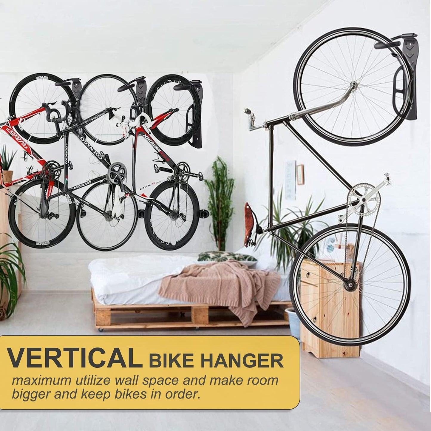 Garage Wall Mount Bike Rack 2 Pack Vertical Bicycle Hanging Hooks for Indoor Storage
