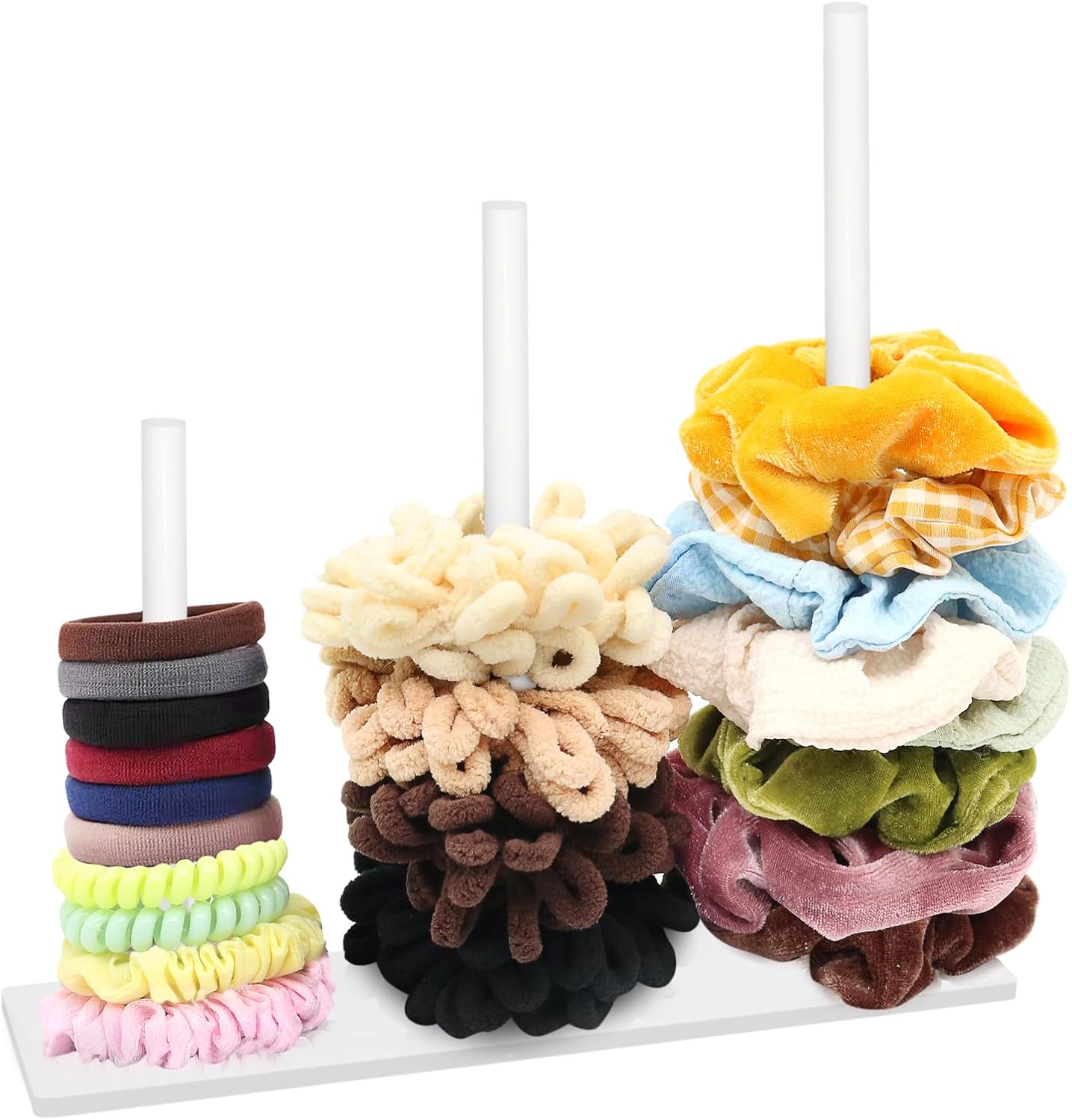 SMUK 3-Tiers Acrylic Scrunchie Holder Organizer, White Hair Tie Holder Stand for Women Teen Girls Scrunchie Storage Scrunchy Hair Accessories Organizer