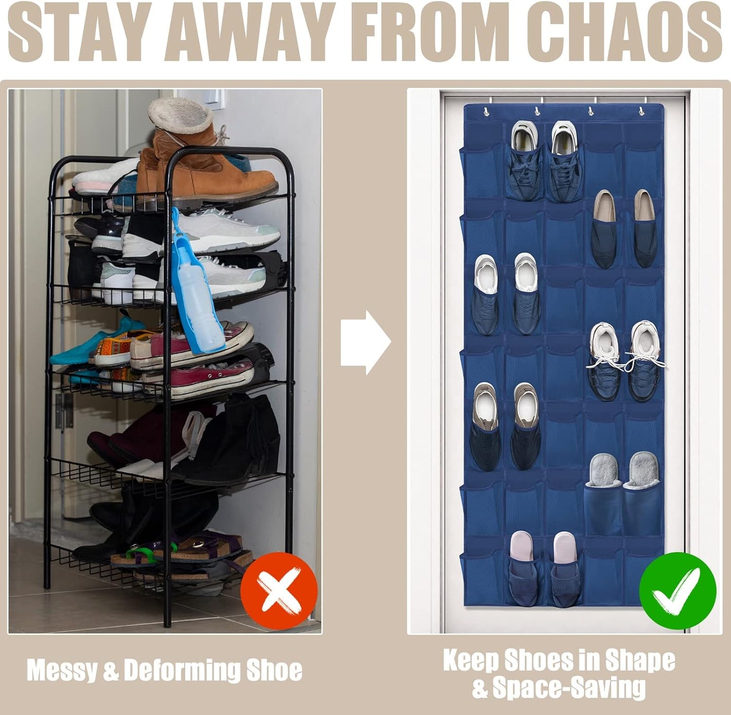 Over The Door Shoe Organizers 35 Mesh Pockets Hanging Shoe Organizer Shoe Rack For Door Closet Entryway Bedroom Bathroom Pantry - Shoe Holder Hanger For Sneakers, Women High Heeled Shoes Blue