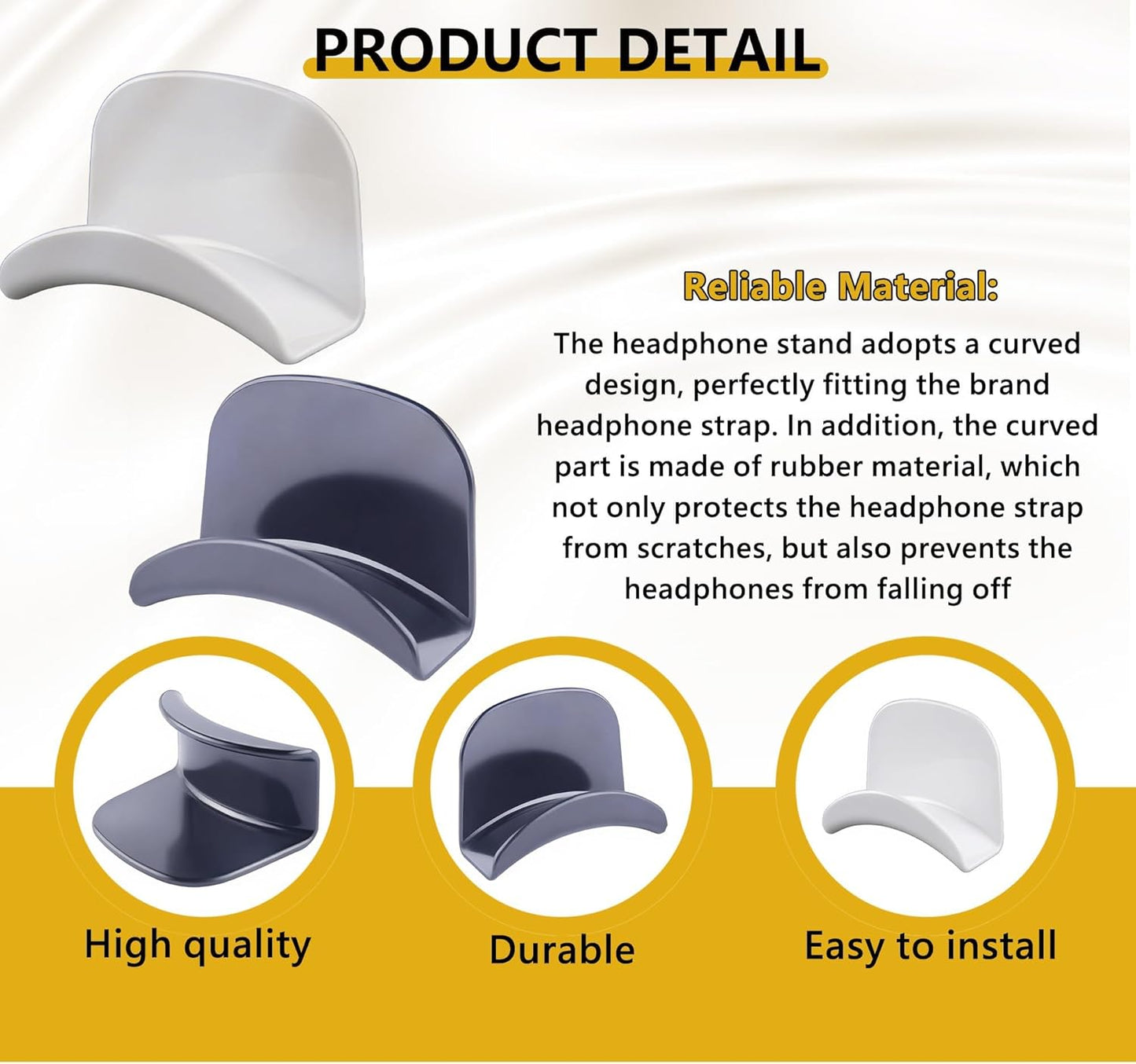 4 Pcs Black & White Gaming Headphone Stand and Headset Hook, Removable Headphone Wall Mount Hanger Stick-On Under-Desk Clip, Self-Adhesive Organizer for Sennheiser Sony Bose Beats AKG Audio-Technica
