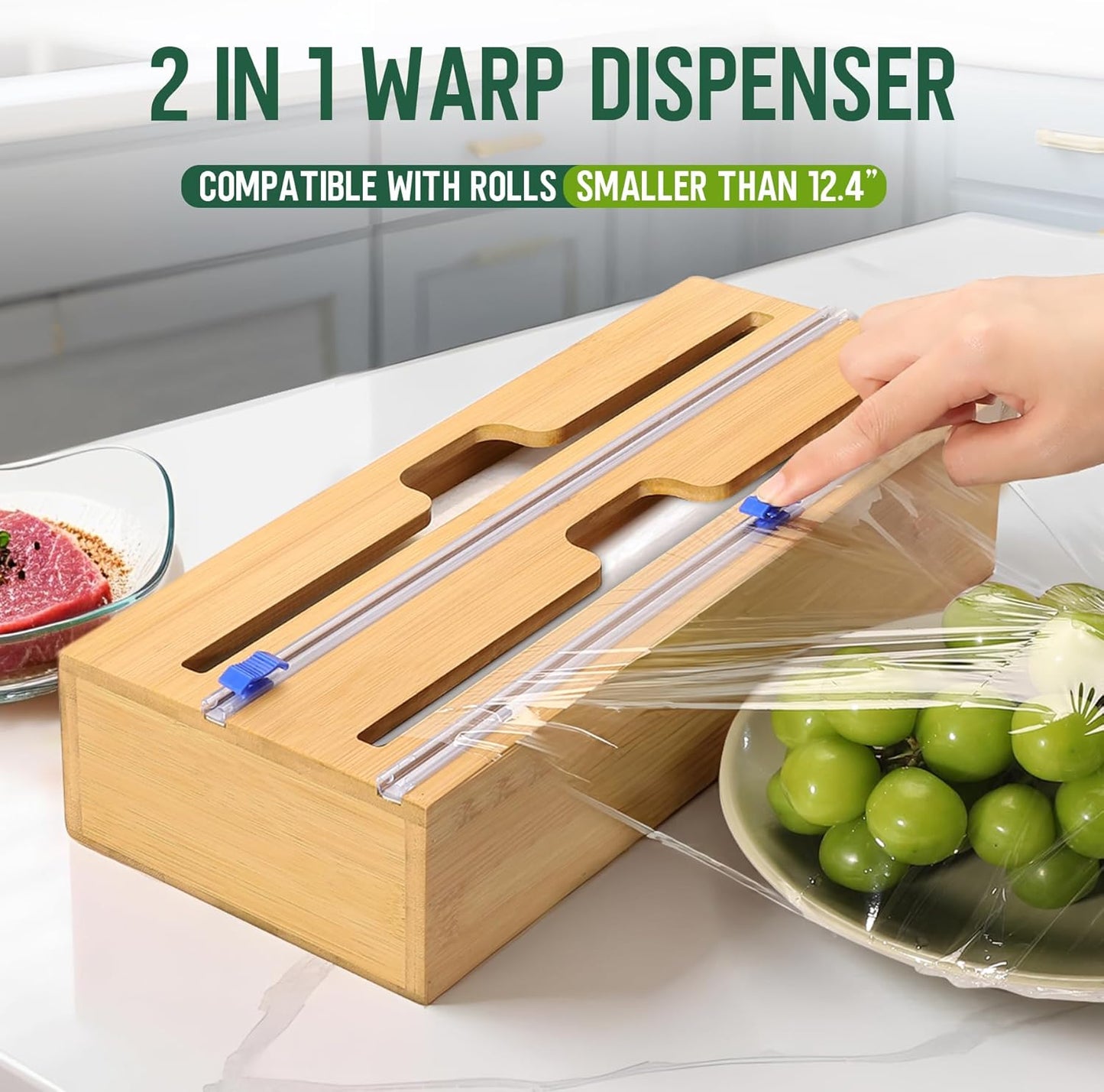 Individual Storage Bag Organizer for Kitchen Drawer, Bamboo with Foil and Plastic Wrap Organizer for Kitchen Organizers and Storage, for Gallon, Quart, Sandwich, Snack