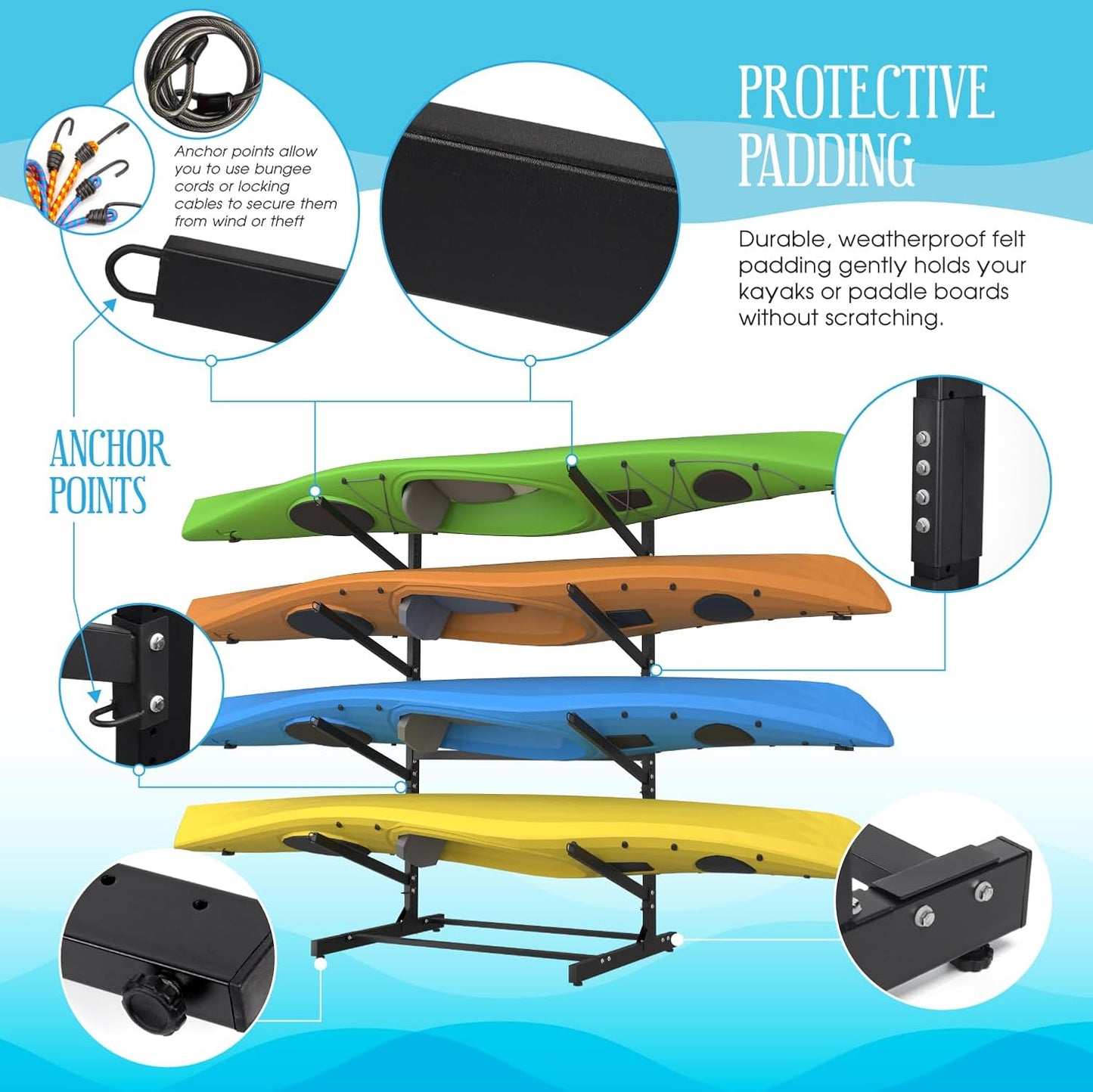 Adjustable Kayak Storage Rack, Freestanding Sup Storage Stand, Weatherproof Canoe Holder, Heavy Duty Paddleboard Bracket, Surfboard Bracket for Indoor, Outdoor, Garage, Shed, Dock…