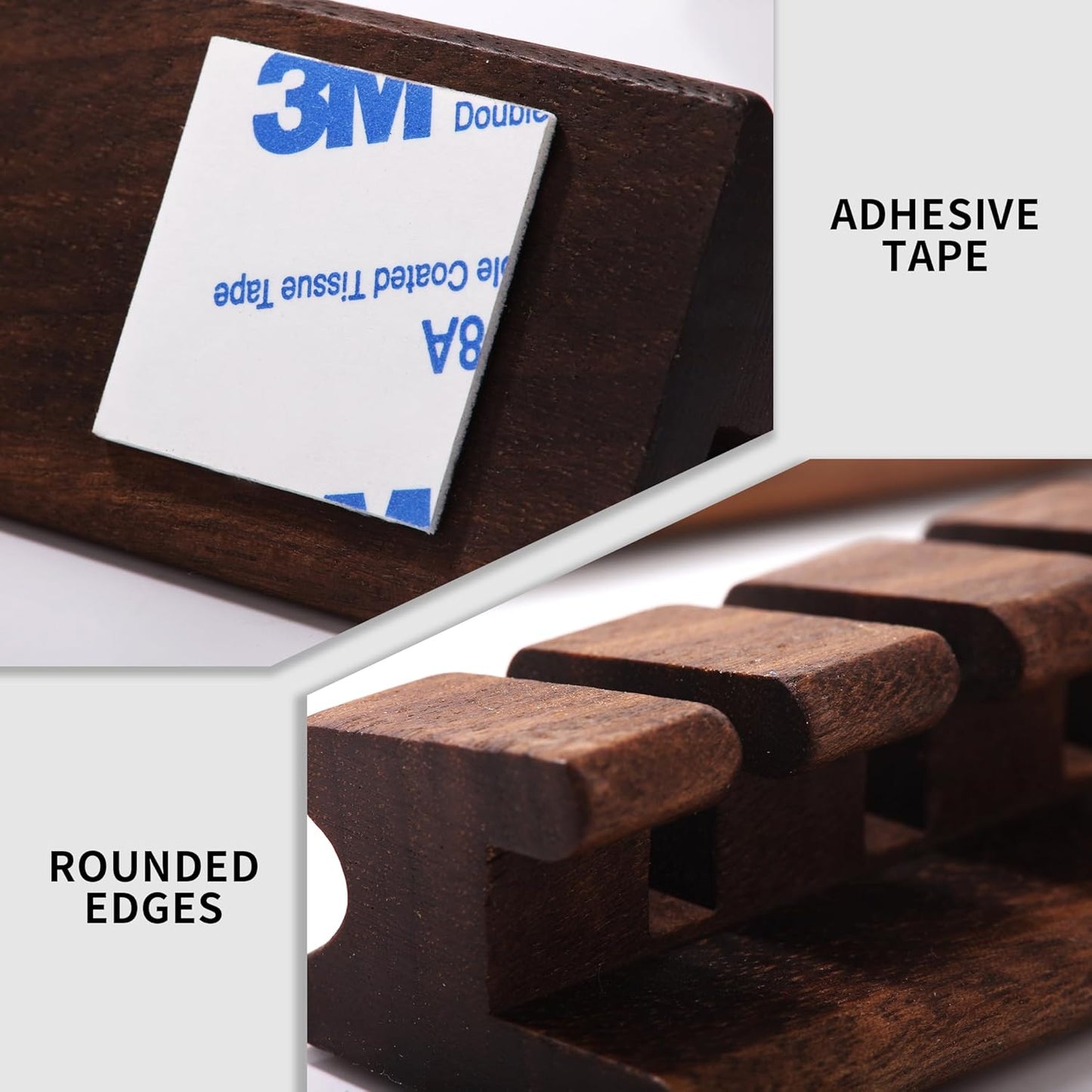 Walnut Wood Cord Holder – 5 Slots Cable Organizer with Adhesive Tape, Desk Wire Management for USB, Charging, HDMI, and Type-C Cables (5 Slot)