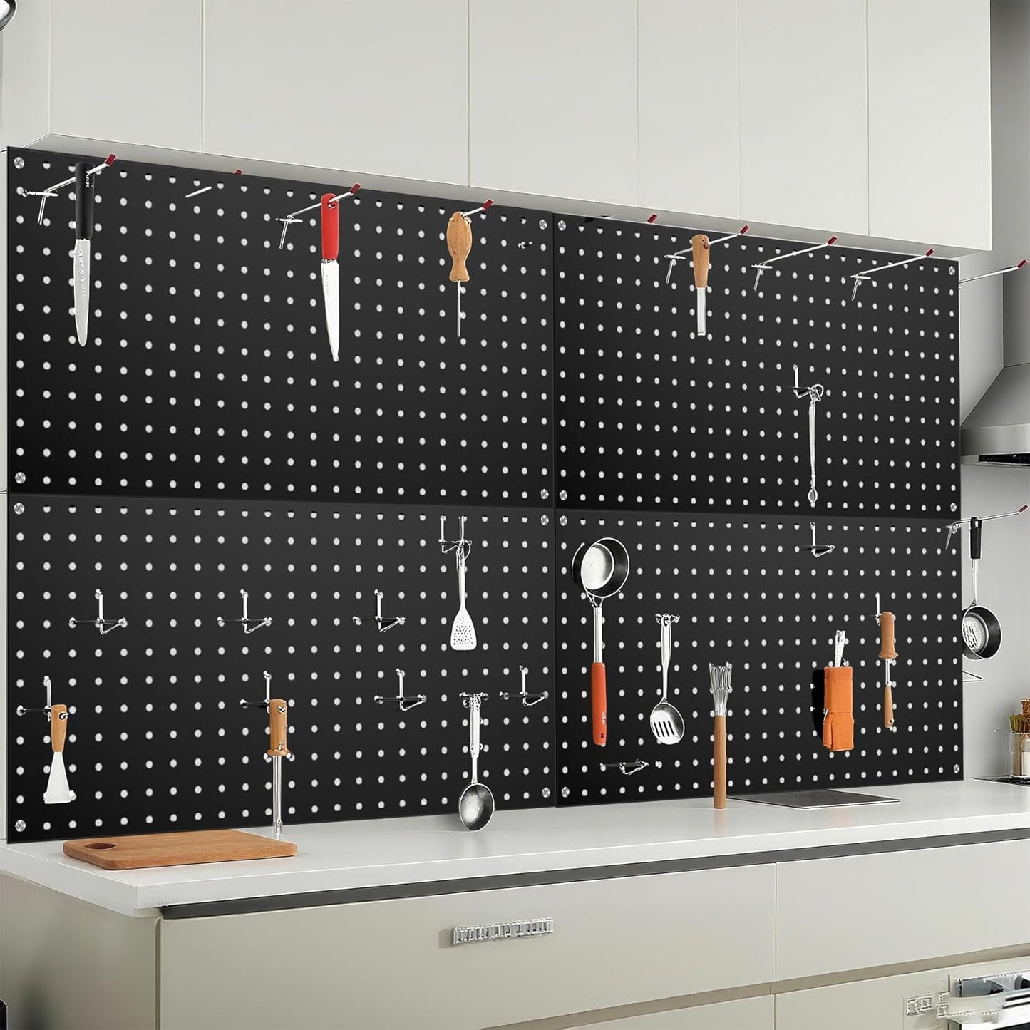 Pegboard Wall Organizer 4 PCS 24" x 12" Black Peg Board Metal Pegboard Panels for Garage Tool Storage