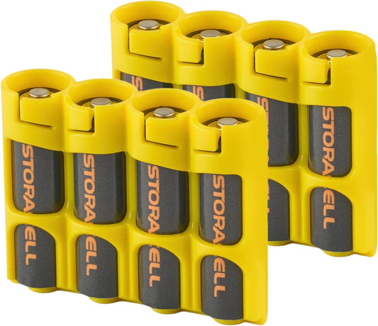 AA Battery Storage Caddy by Storacell (2 Pack), Yellow, Holds 4 Batteries (Not Included)