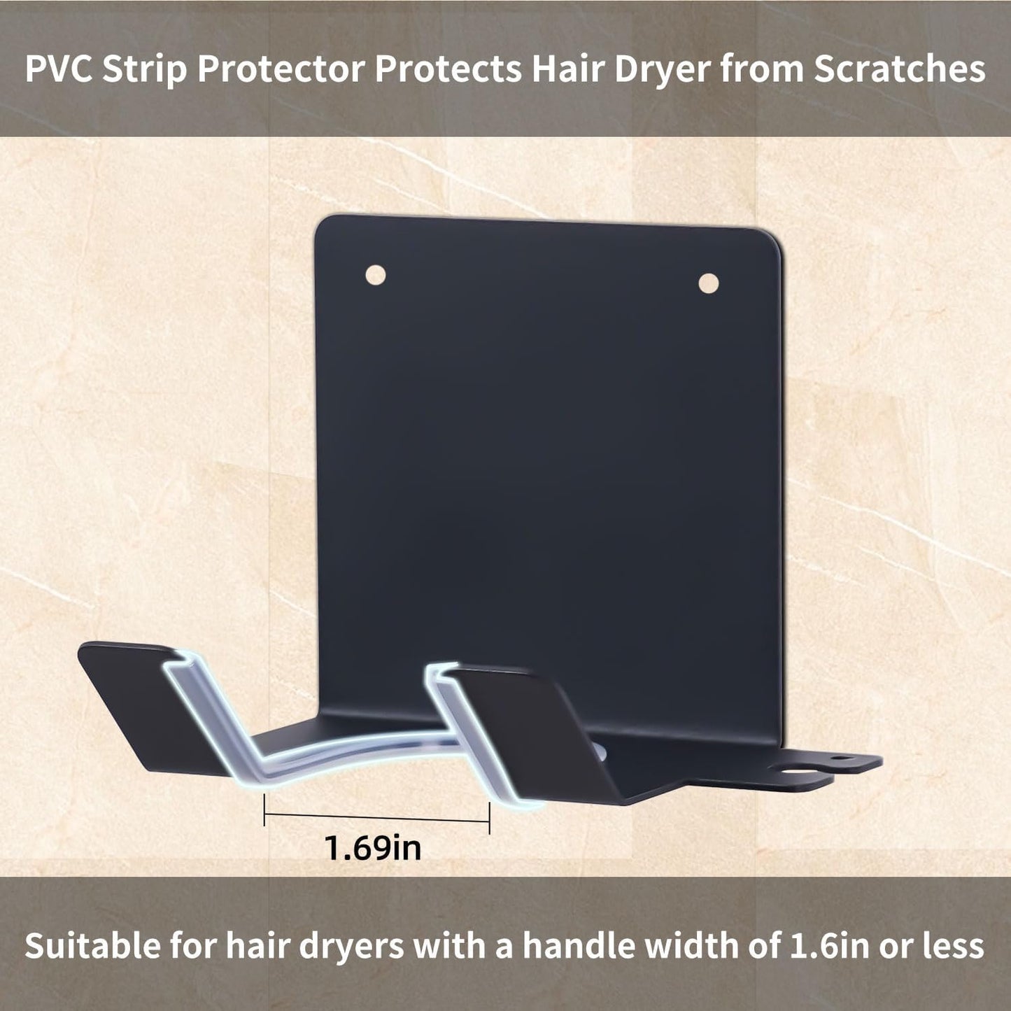 Hair Dryer Holder, Blow Dryer Holder Wall Mounted Hair Tool Organizer Self Adhesive Hair Dryer Holder Wall Mount, Compatible for Dyson Hair Dryer Holder for Bathroom Black PTALSEAW