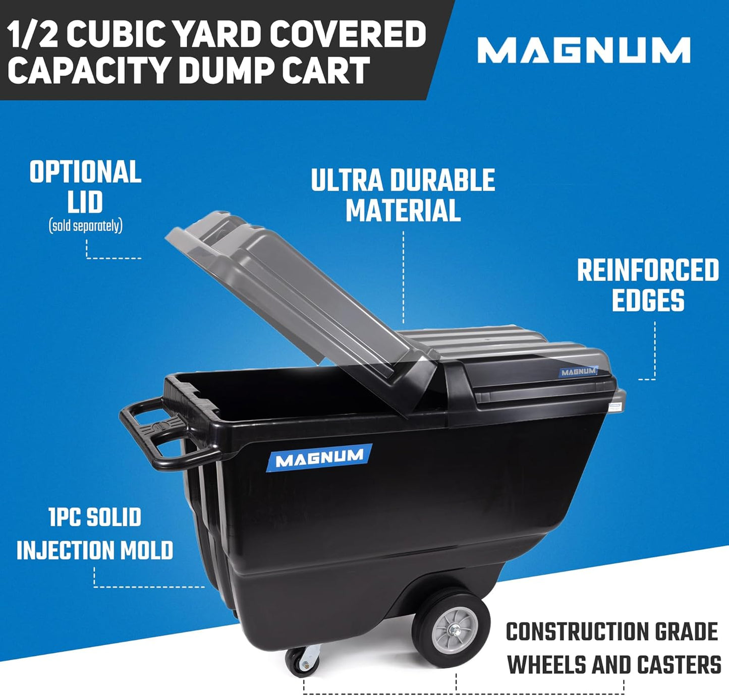 Tilt Truck, 1/2 Cu. Yd. Capacity Dump Cart with Heavy Duty 12” Wheels & 5” Casters for Handling, Transporting on Construction Jobsites, 750 lbs, Trash Cart with Wheels DUC12A-02PK (2-Pack)