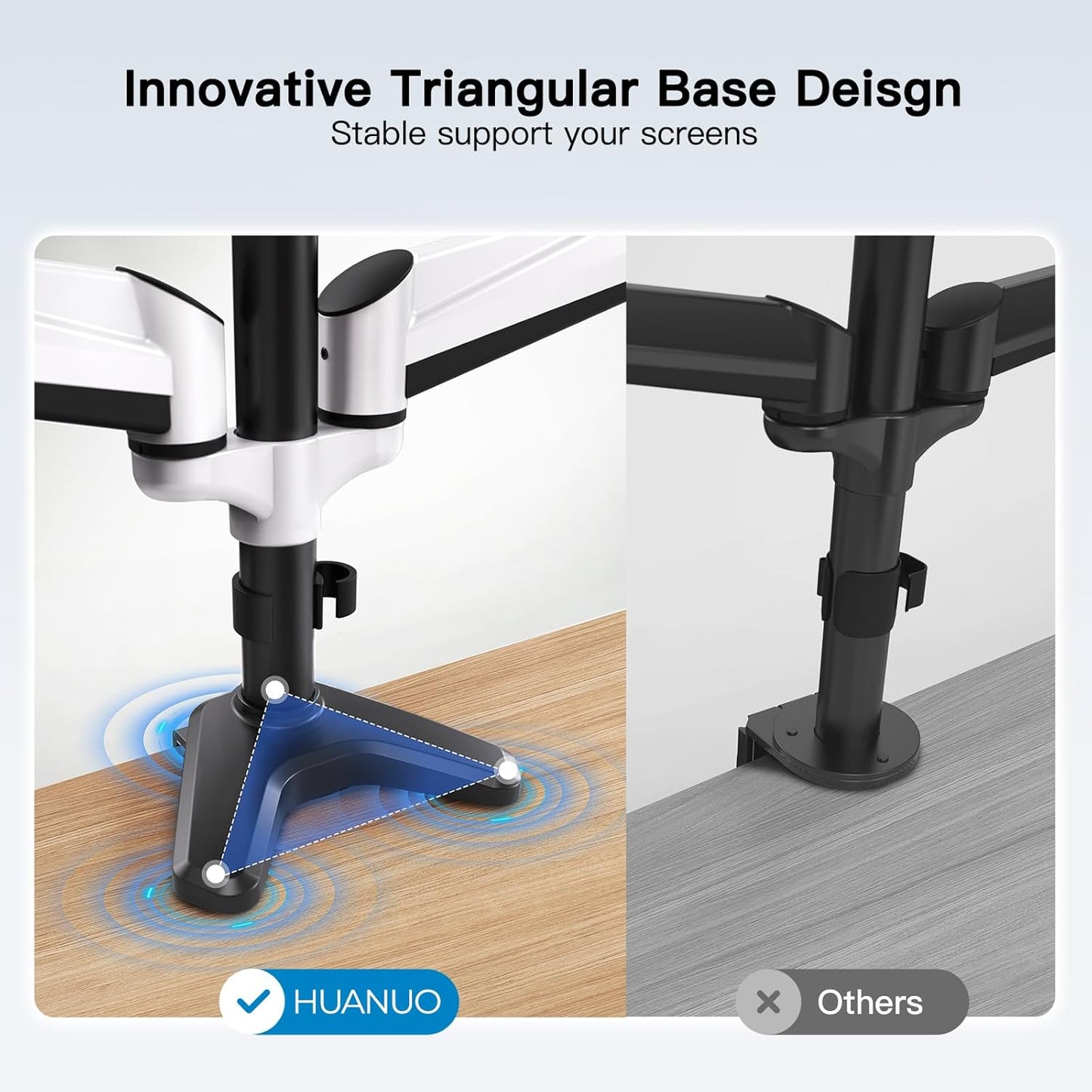 HUANUO Triple Monitor Stand - Full Motion Articulating Monitor Mount Fit Three 17 to 32 inch LCD Computer Screens with Clamp, Grommet Kit