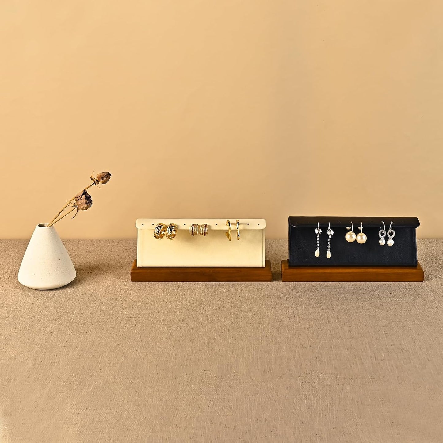 Solid Wood Jewelry Earrings Display Stand Small Jewelry Display for Long Earrings(Beige)