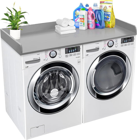 Royxen Washer Dryer Countertop with Solid Wood Core,54“W x 27.5D Laundry Countertop with Edge Rails,Washer and Dryer Topper for Laundry Room Organization (Grey)