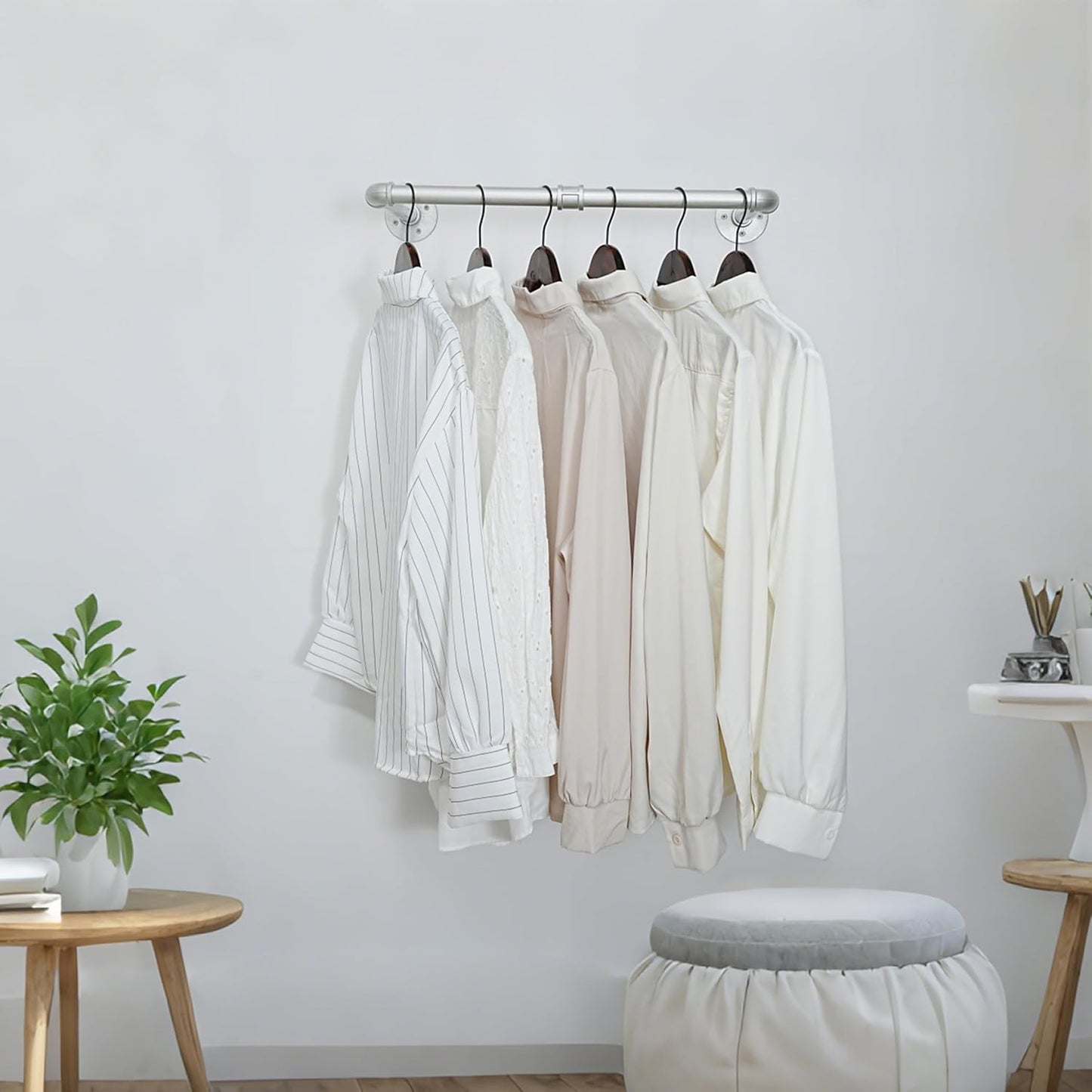 WEBI Industrial Pipe Clothing Rack,24" Wall Mounted Clothes Rack for Hanging Clothes,Heavy Duty Metal Garment Rack Bar Wall Mount Clothing Rod for Closet,Laundry Room,Silver