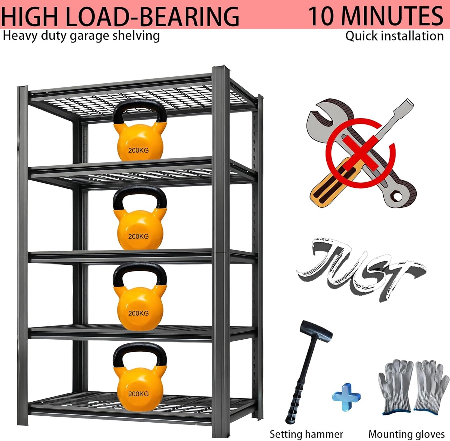 Storage Shelving Unit 6-Tier Heavy Duty Garage Shelves Metal Organizer Utility Rack for Kitchen Pantry Basement Pantry Warehouse Laundry Black 84" H x 55" W x 24" D 3000LBS