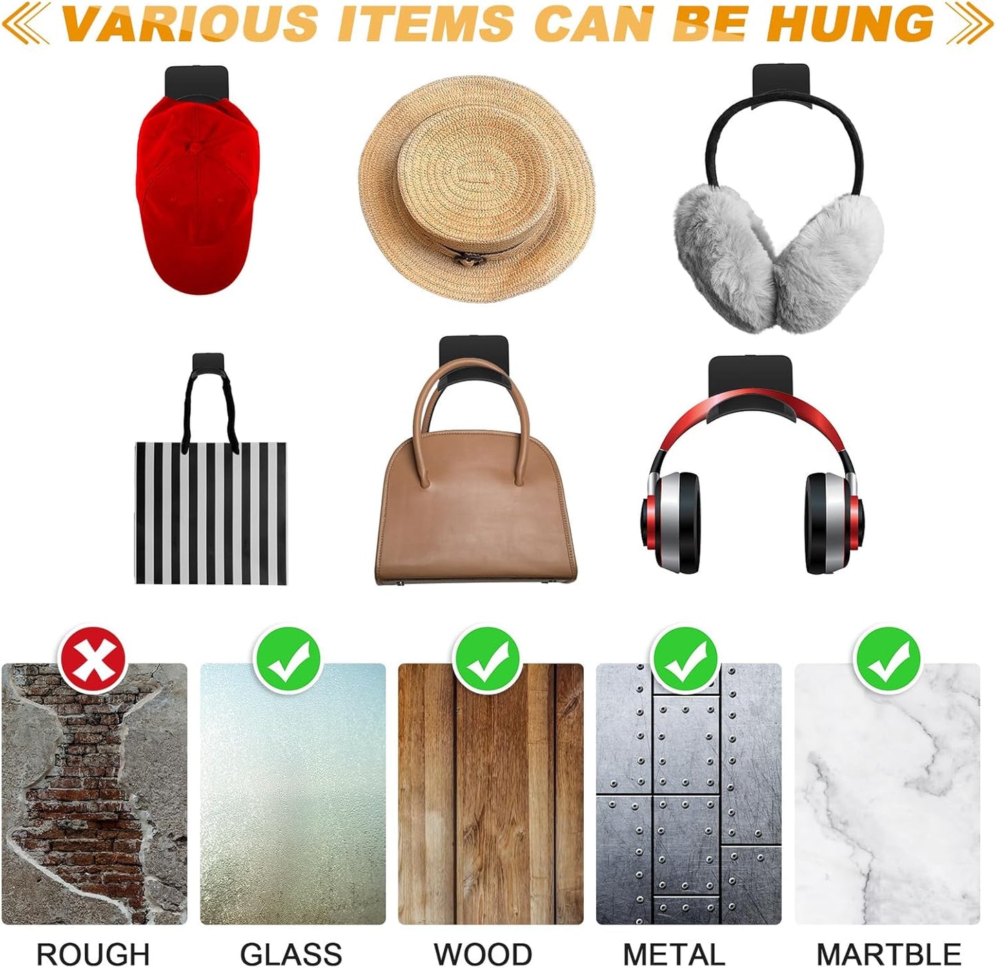 Headphone Wall Hangers Adhesive Gaming Headset Holder Hooks for Wall Mount Strong Universal Stand Hooks for Most Headphone Controller, Hat, Baseball Caps, Door, Closet(Black,30 Pcs)