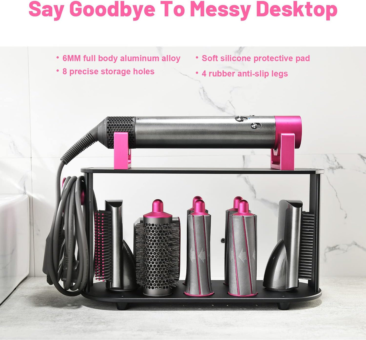 Foho Storage Holder Compatible for Dyson Airwrap Styler, 8-Holes Countertop Bracket Organizer Stand Storage Rack for Hair Curling Iron Wand Barrels Brushes Diffuser Nozzles for Home/Bedroom/Bathroom