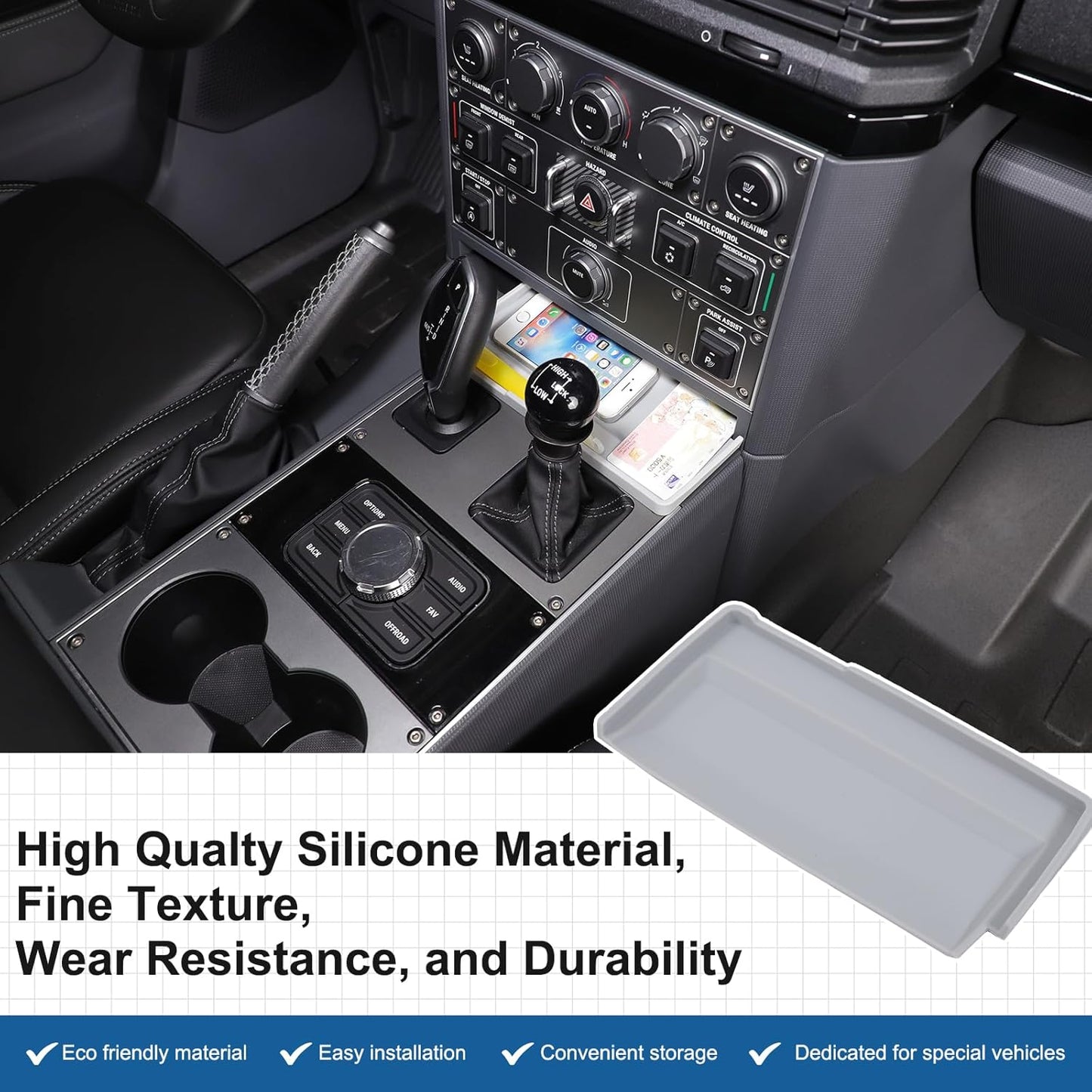 Gear Shift Center Console Front Tray Organizer Compatible with INEOS Grenadier 2020-2024, Center Console Organizer Insert Tray Accessories (Gray)