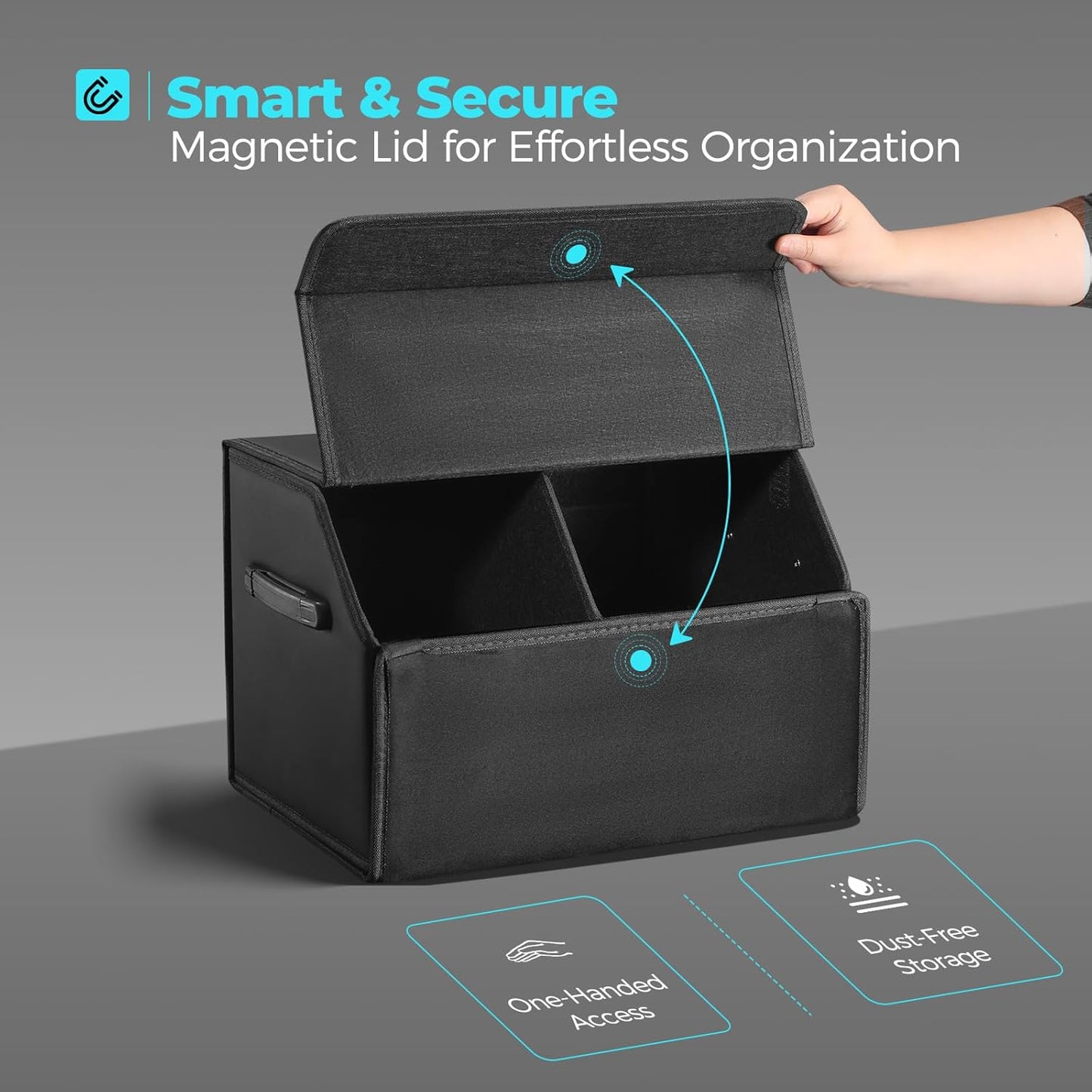 Car Organizers for Trunk for Suv Sedan, Leather Storage Box,Magnetic Lid,Collapsible and Adjustable,16.5 inches