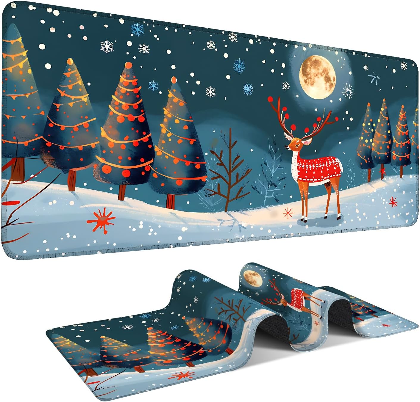 Large Mouse Pad 35.5 x 15.8 Inch, Christmas Reindeer Desk Mat, Gaming Mouse Pad with Non-Slip Base, Extended Keyboard Mat, Thick 3mm Smooth Surface Mousepad for Office & Home,35.43 x 15.75 in