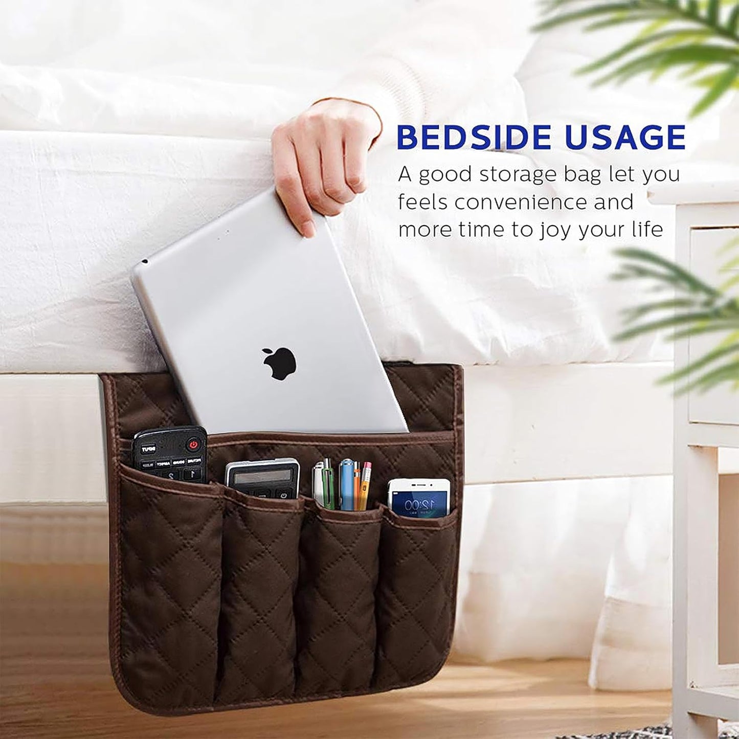 Sofa Armrest Organizer Non-Slip Arm Chair Bedside Caddy Storage Organizer for Recliner Couch with 5 Pockets for Cell Phone TV Remote Control Magazines (DARK BROWN)