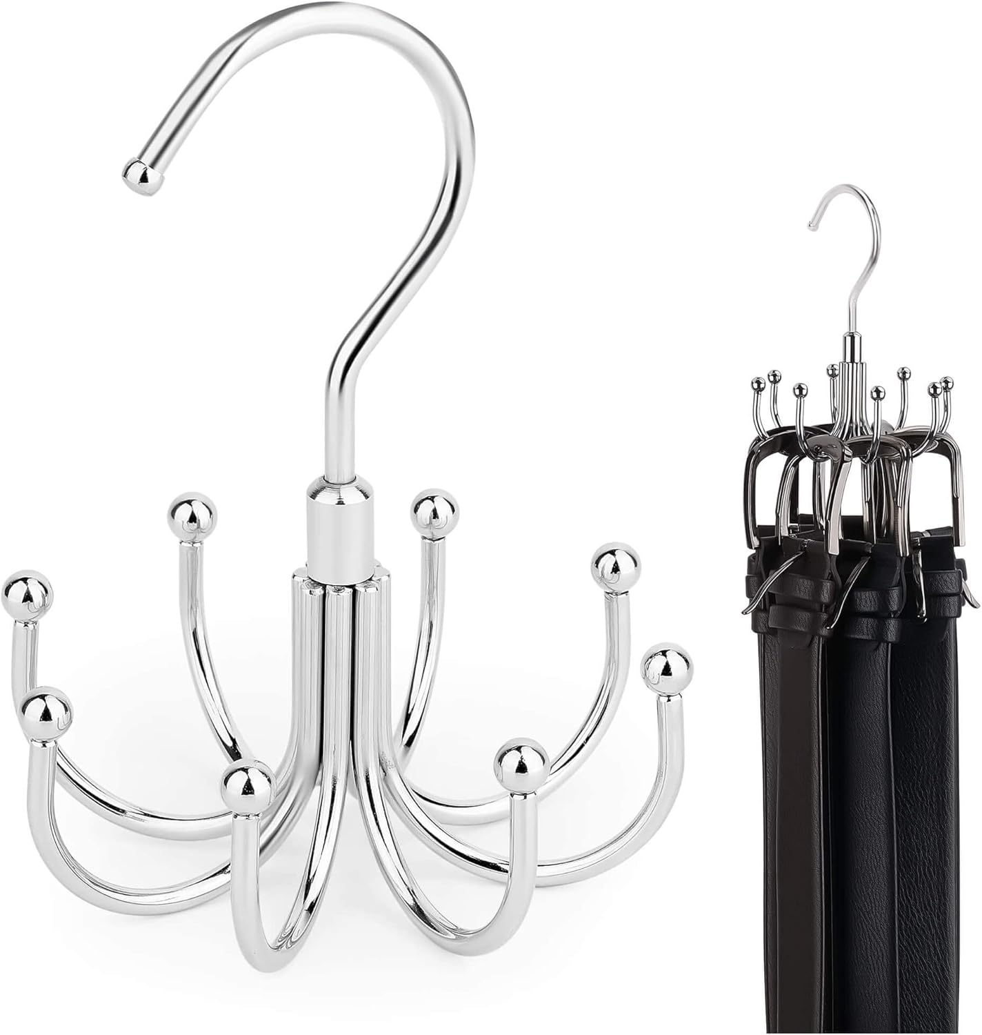 ZEDODIER Belt Hanger, 2 Pack Rotatable Belt Rack Closet Accessories Organizer, Maximum 24 Storage Capacity, Hanging Holder Storage Hook for Belt, Bra, Tank Top, Tie, Scarf, Purse, Silver