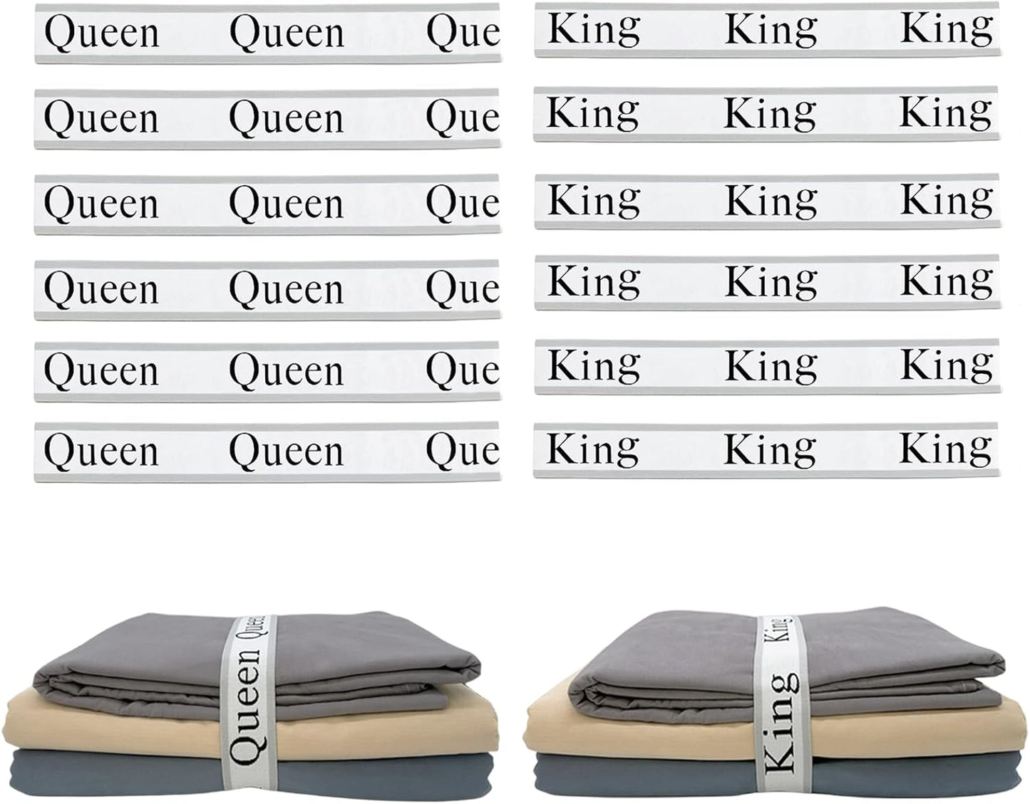 12 Pieces Bed Sheet Organizer Bands, Closet Organization Sheet Straps, Linen Labels Bedding Bands, Elastic Bed Sheet Storage Sheet Keepers （6PcsQueen 6PcsKing ）