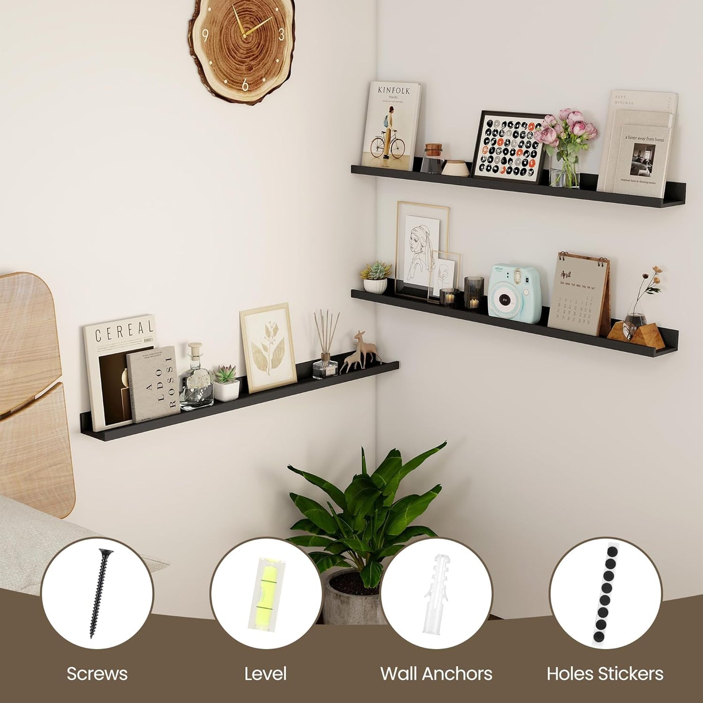 Axeman Floating Shelves for Wall - Picture Ledge Shelf Set of 2-36 Inch Black Floating Shelves with Lip - Picture Shelf for Wall with Ledge - Photo Ledge Shelves for Pictures Nursery Books