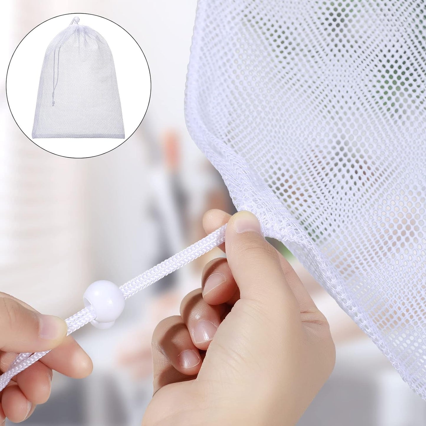 TecUnite 10 Pcs Mesh Bags Drawstring Laundry Bags Large Nylon Mesh Gift Dishwasher Bag with Sliding Drawstring for Kitchen Jewelry Gifts Wedding Favor Home(5.5 x 7.5 Inch,White)