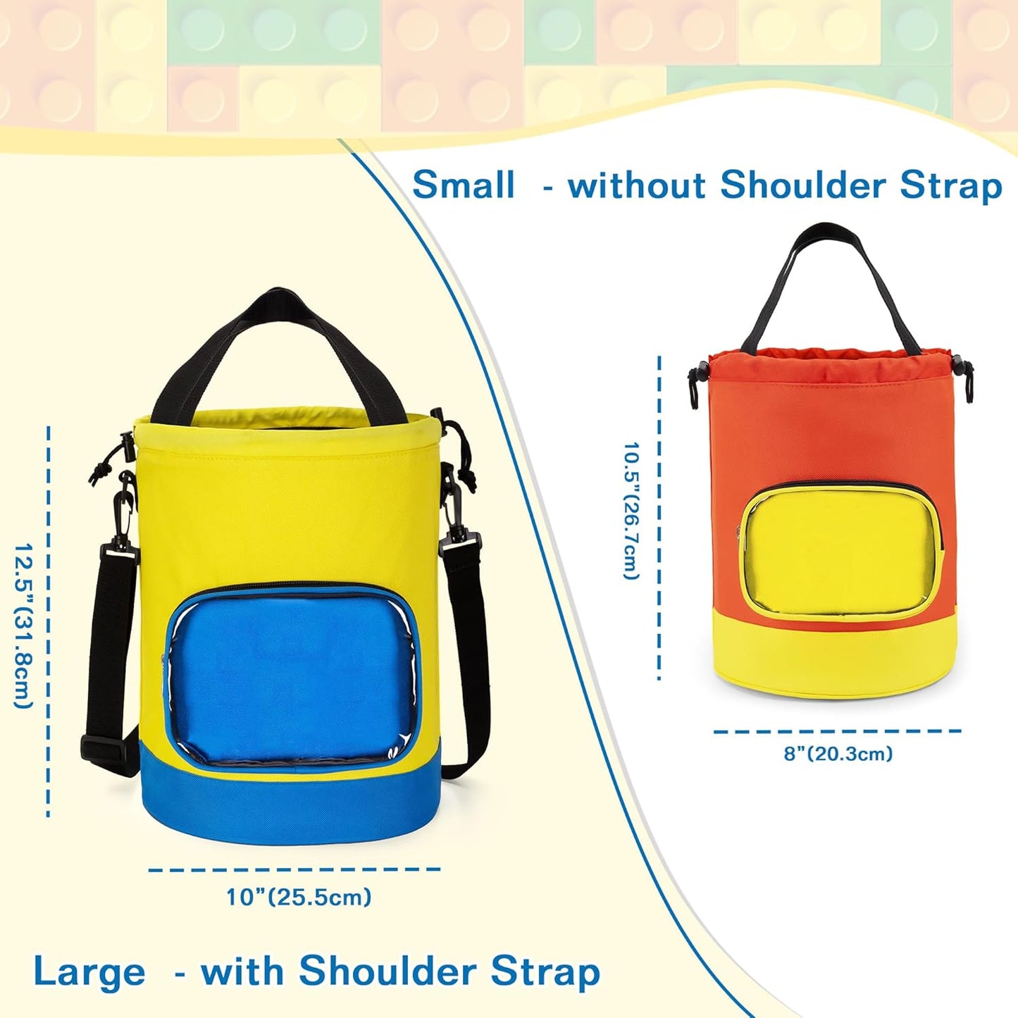 2 Pack Drawstring Toy Storage Bag Compatible with Lego Bricks, Toy Storage Cinch Bucket Bag for Building Blocks, Magnetic Tiles, Board Games, Puzzles