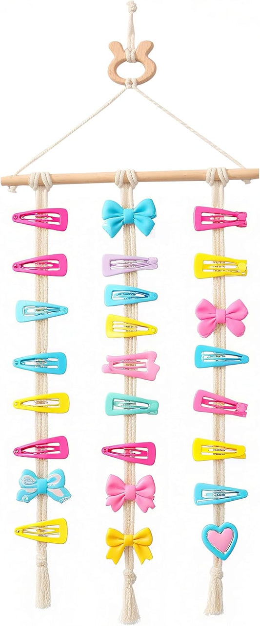 Macrame Hair Clips Organizer, Wall Hanging Hair Accessories Holder and Storage for Women and Girls, Claw Clip Hanger Home Decor