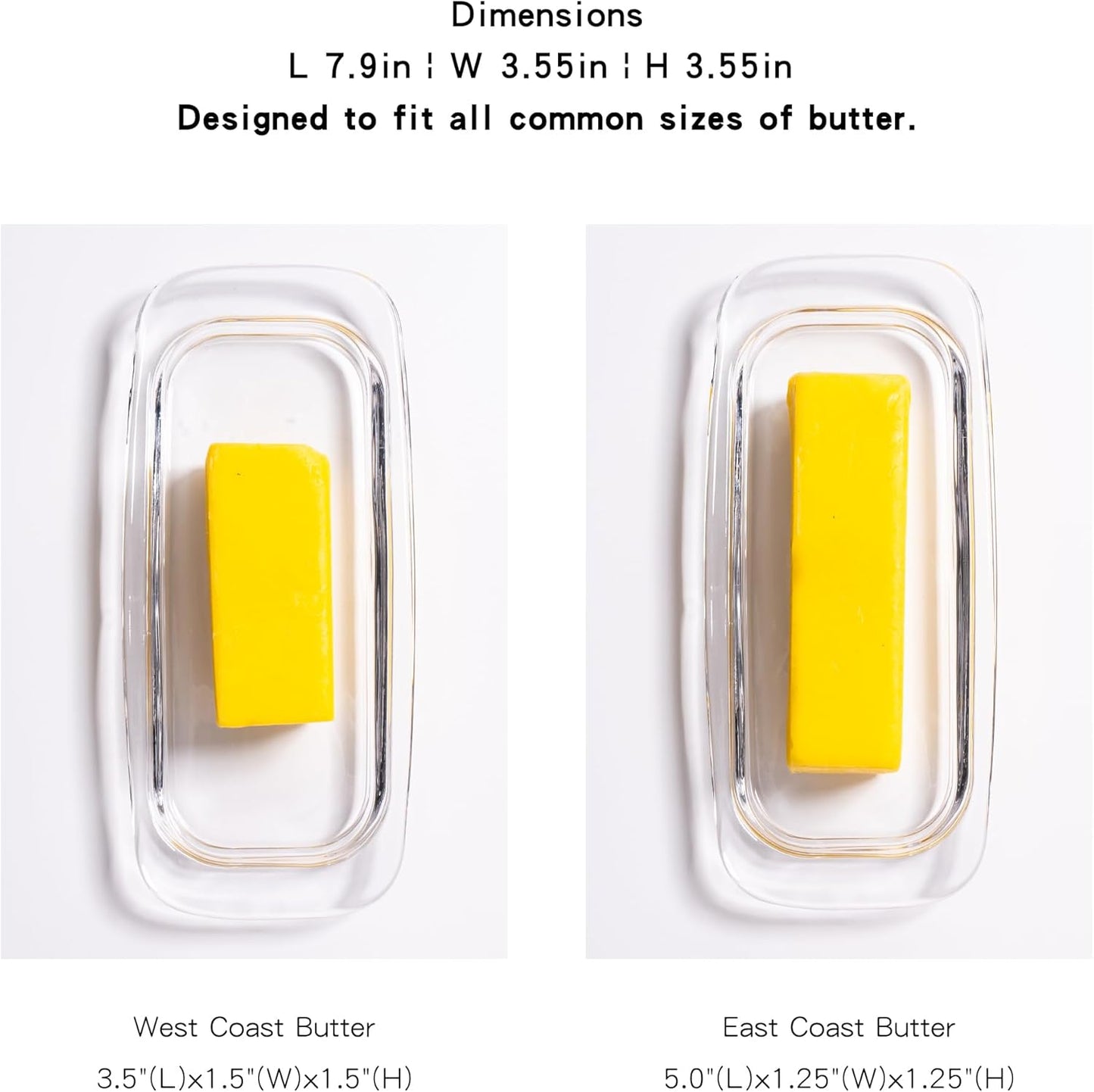 Glass Butter Dish with Cover, Clear Crystal Butter Holder Tray with Lid for Countertop Refrigerator