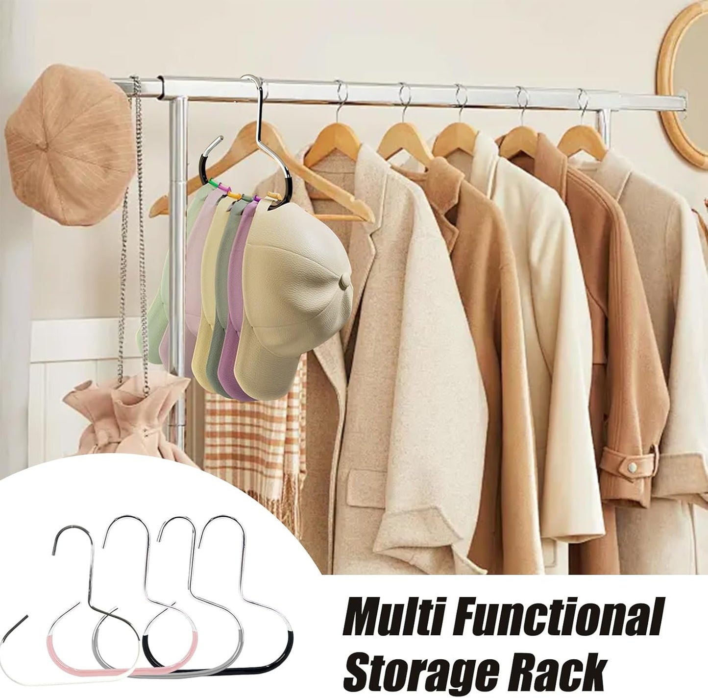 Maximize Closet Space with Versatile Storage, Hat Hangers for Closet, Hat Organizer, Multi-Functional Organizer Space Saving for Hats, Ties, Scarves, Delicate Fabrics (3pcs*Grey)