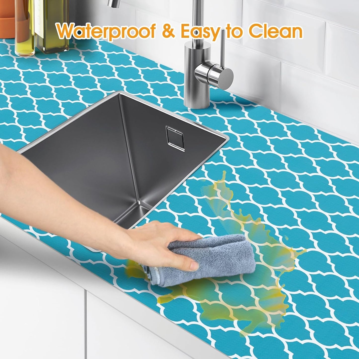 Shelf and Drawer Liner for Kitchen Cabinets Non-Adhesive, Strong Grip Non-Slip Thickened Cabinet Liners for Shelves, Waterproof Mats for Dresser Cupboard, Green/White, 17 in x 20 Feet