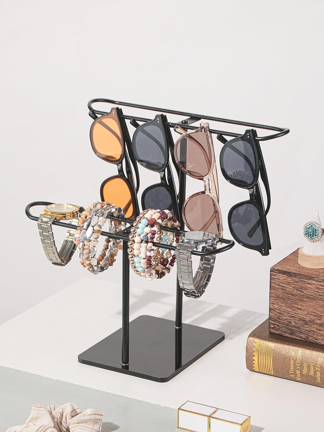 2 Tier Headband Holder,Metal Hair Band Organizer,Ear Diplay Stand,Hair Accessories Bracelets Bedroom College Dorm Decor for Girls Women (Black)