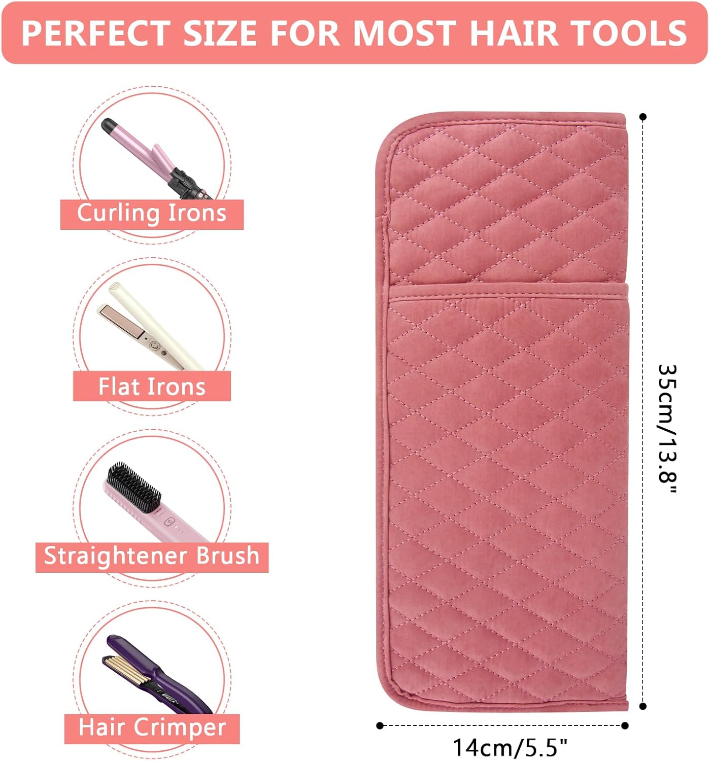Heat Resistant Hair Tools Organizer Bag Portable Travel Storage Cover Pouch for Hair Straighteners, Curling Irons, Flat Irons and Hot Styling Tools(13.8" x 5.5")