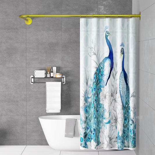 Corner Shower Curtain Rod Adjustable Stainless Steel L Shaped Rack Drill Free Install for Bathroom, Bathtub, Clothing Store (Gold 27.55"-39.37" x 47.24"- 65")